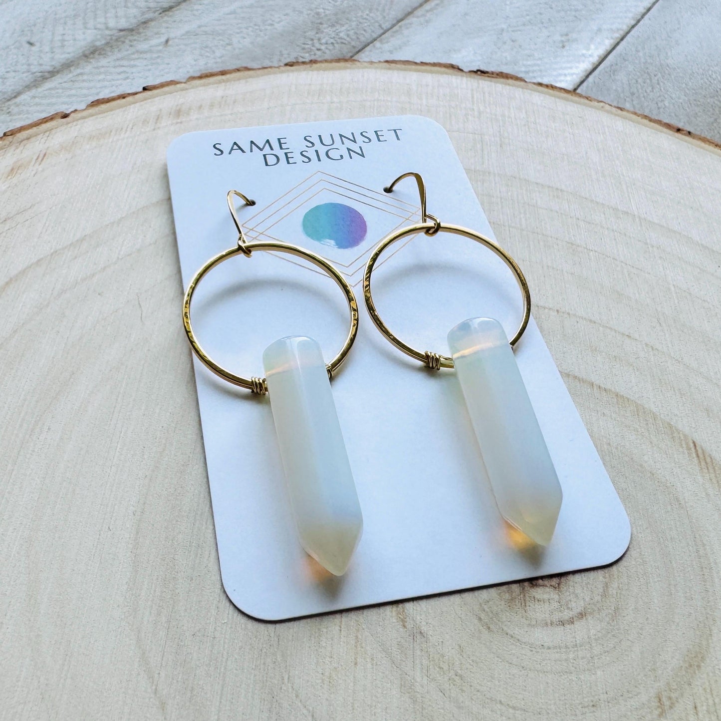 Opalite Earrings, Hoop Earrings Gold, Western Earrings Gold, Geometric Earrings Dangle, Bridal Jewelry, Minimalistic Bridesmaid Gift for Her