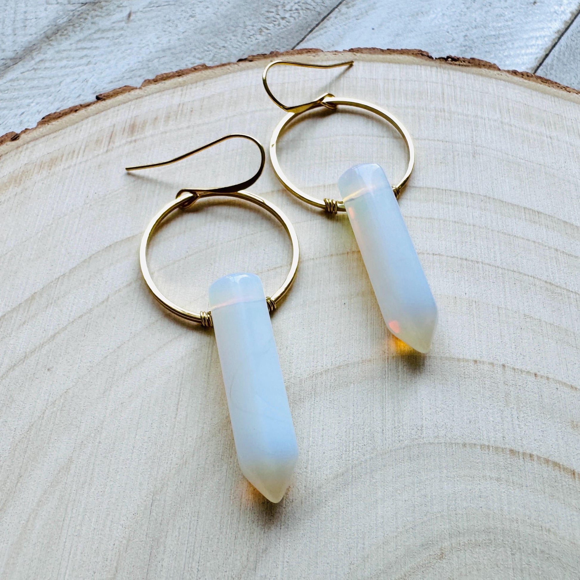 Opalite Earrings, Hoop Earrings Gold, Western Earrings Gold, Geometric Earrings Dangle, Bridal Jewelry, Minimalistic Bridesmaid Gift for Her