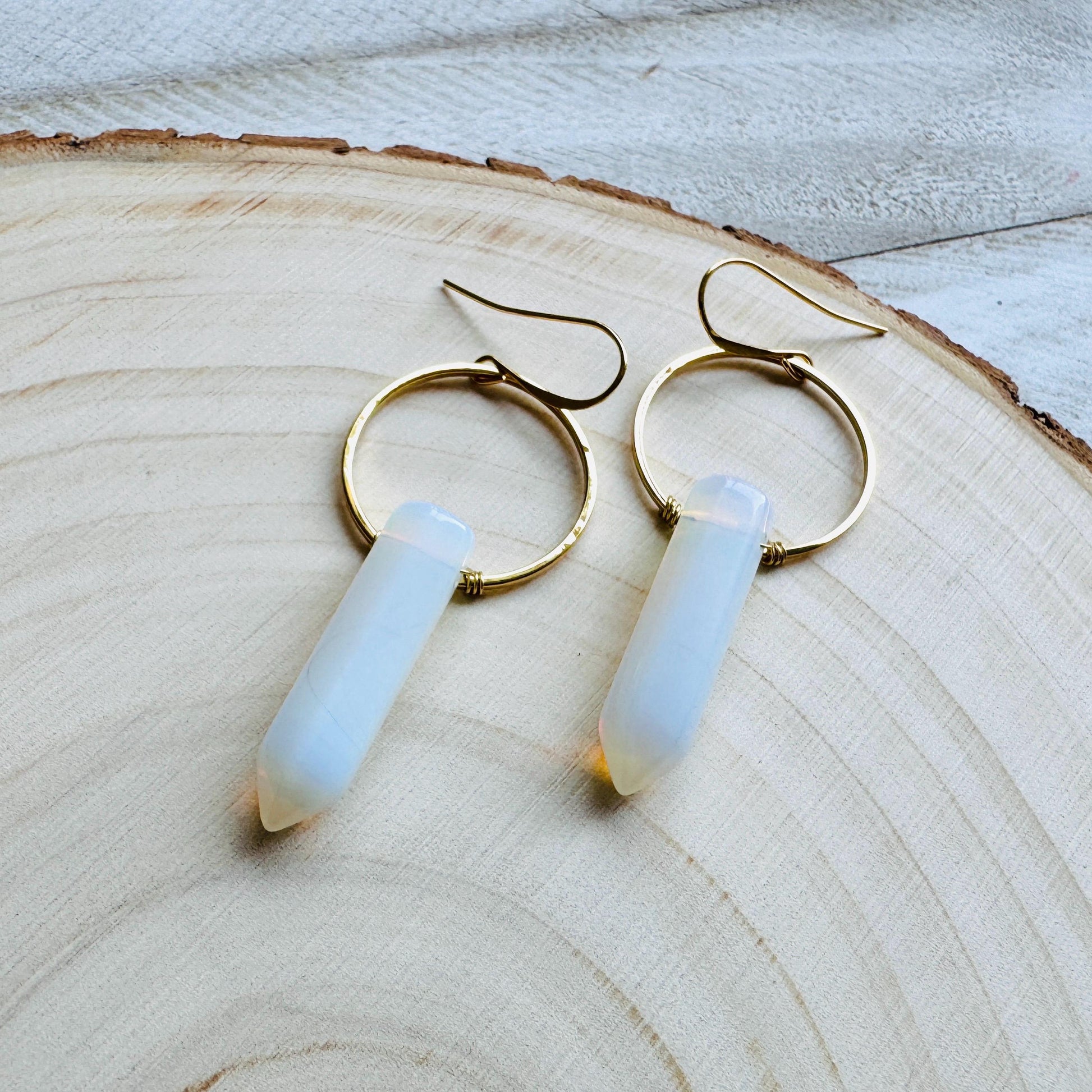 Opalite Earrings, Hoop Earrings Gold, Western Earrings Gold, Geometric Earrings Dangle, Bridal Jewelry, Minimalistic Bridesmaid Gift for Her
