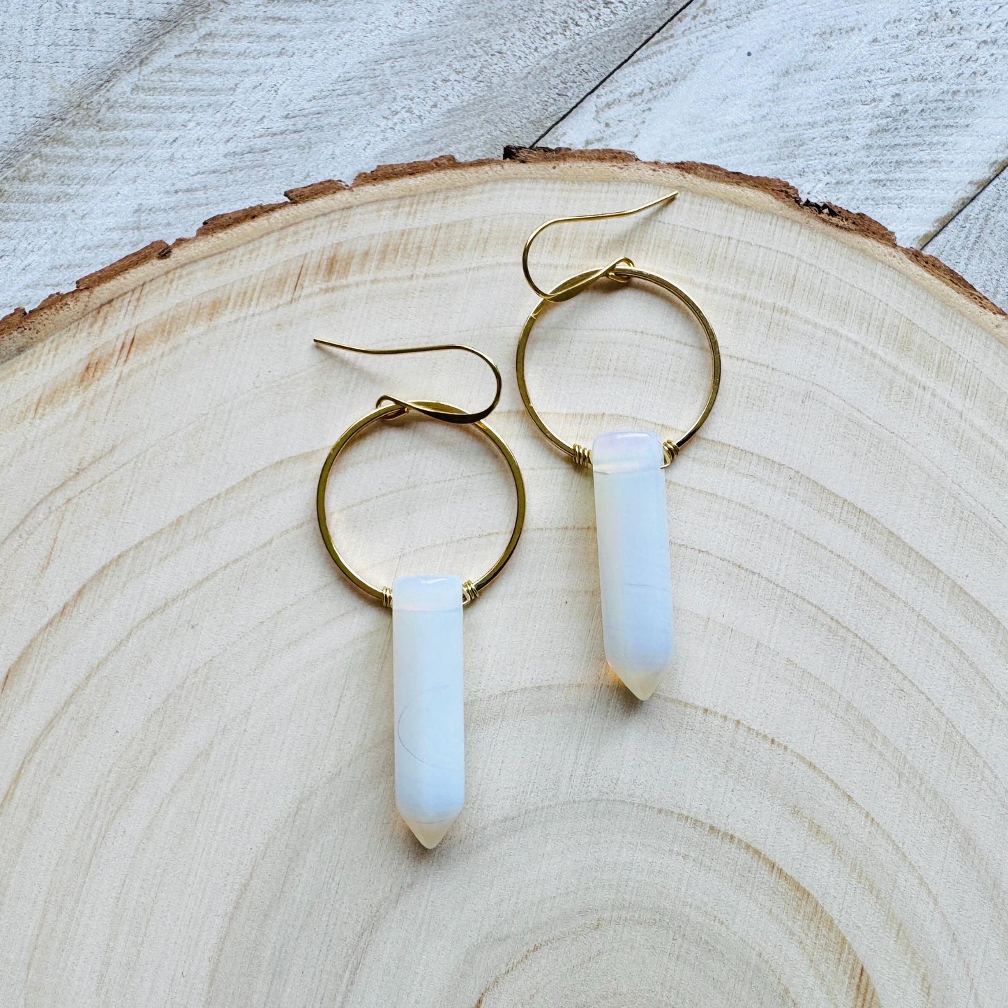 Opalite Earrings, Hoop Earrings Gold, Western Earrings Gold, Geometric Earrings Dangle, Bridal Jewelry, Minimalistic Bridesmaid Gift for Her