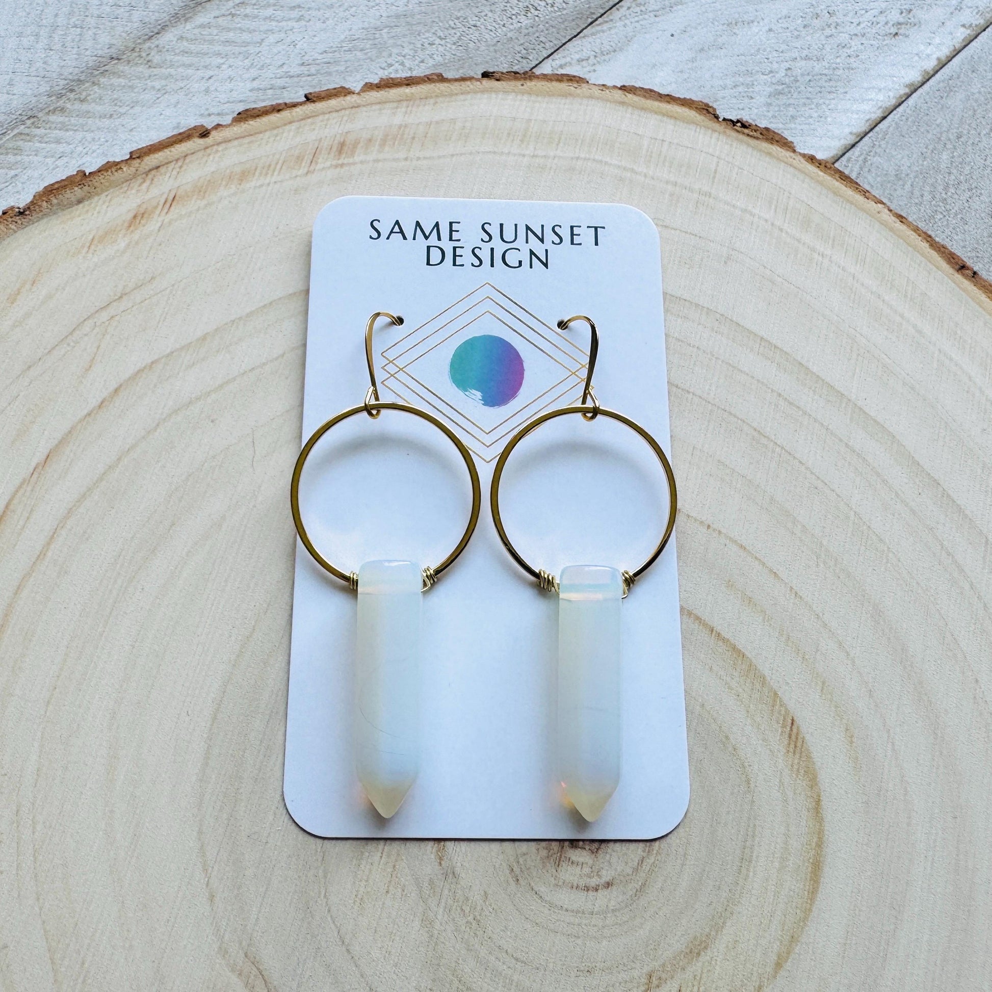 Opalite Earrings, Hoop Earrings Gold, Western Earrings Gold, Geometric Earrings Dangle, Bridal Jewelry, Minimalistic Bridesmaid Gift for Her