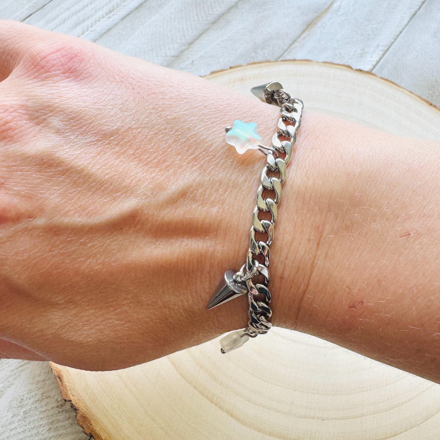 Chain Bracelet, Stainless Steel Bracelet, Punk Bracelet, Goth Bracelet Silver, Spike Bracelet, Graduation Gifts, Friend Gifts For Birthday