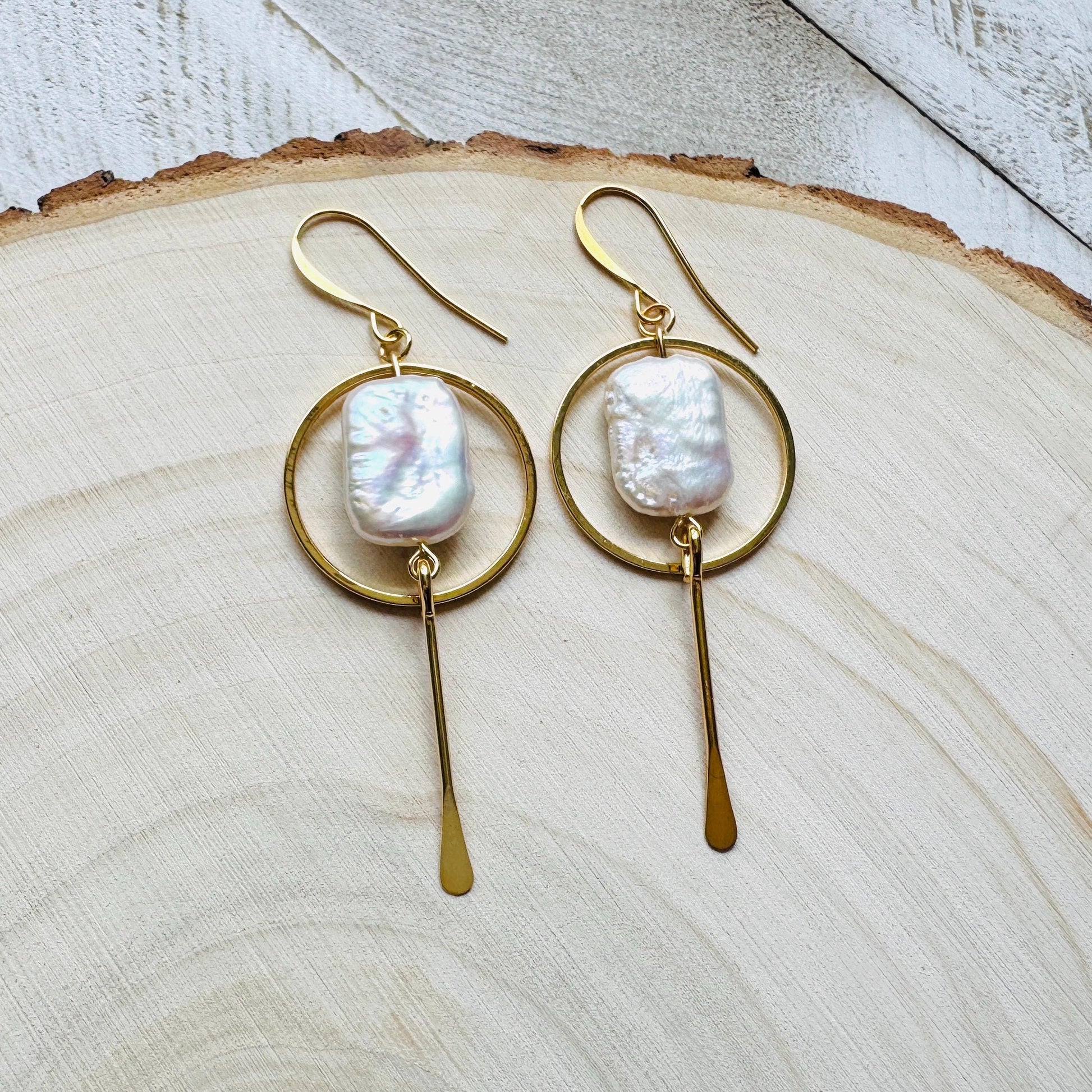 Pearl Earrings Gold Hoop, Geometric Jewelry, Modern Chic Jewelry, Graduation Gifts, Boho Earrings Handmade, Unique Birthday Gift for Mom
