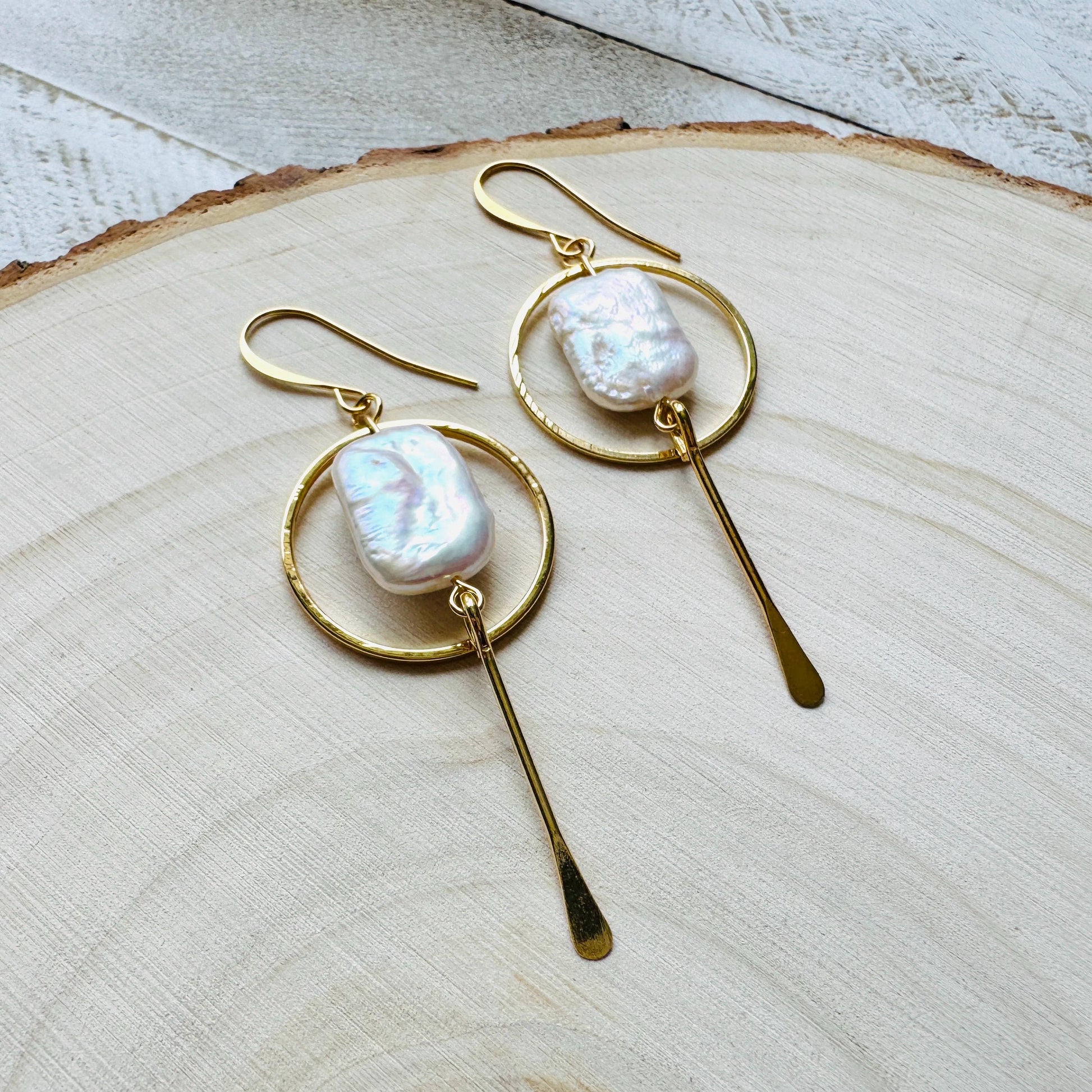 Pearl Earrings Gold Hoop, Geometric Jewelry, Modern Chic Jewelry, Graduation Gifts, Boho Earrings Handmade, Unique Birthday Gift for Mom