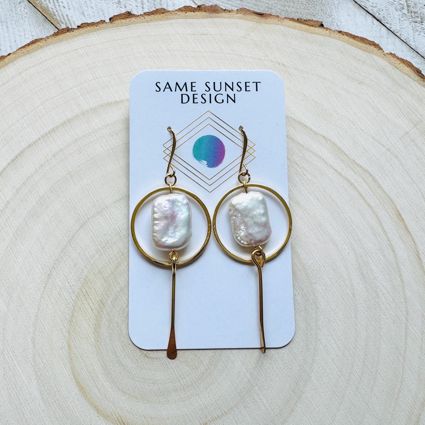 Pearl Earrings Gold Hoop, Geometric Jewelry, Modern Chic Jewelry, Graduation Gifts, Boho Earrings Handmade, Unique Birthday Gift for Mom