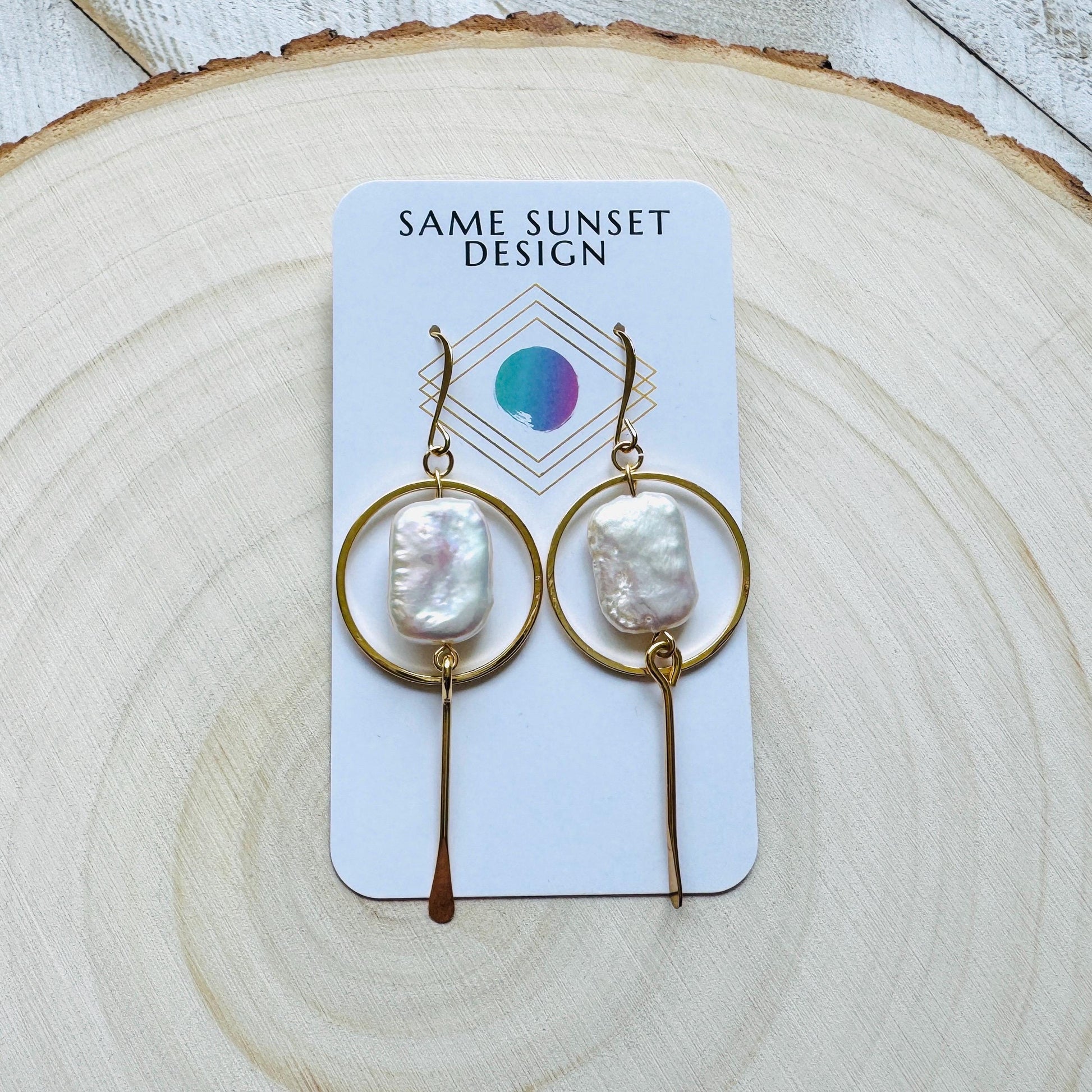Pearl Earrings Gold Hoop, Geometric Jewelry, Modern Chic Jewelry, Graduation Gifts, Boho Earrings Handmade, Unique Birthday Gift for Mom