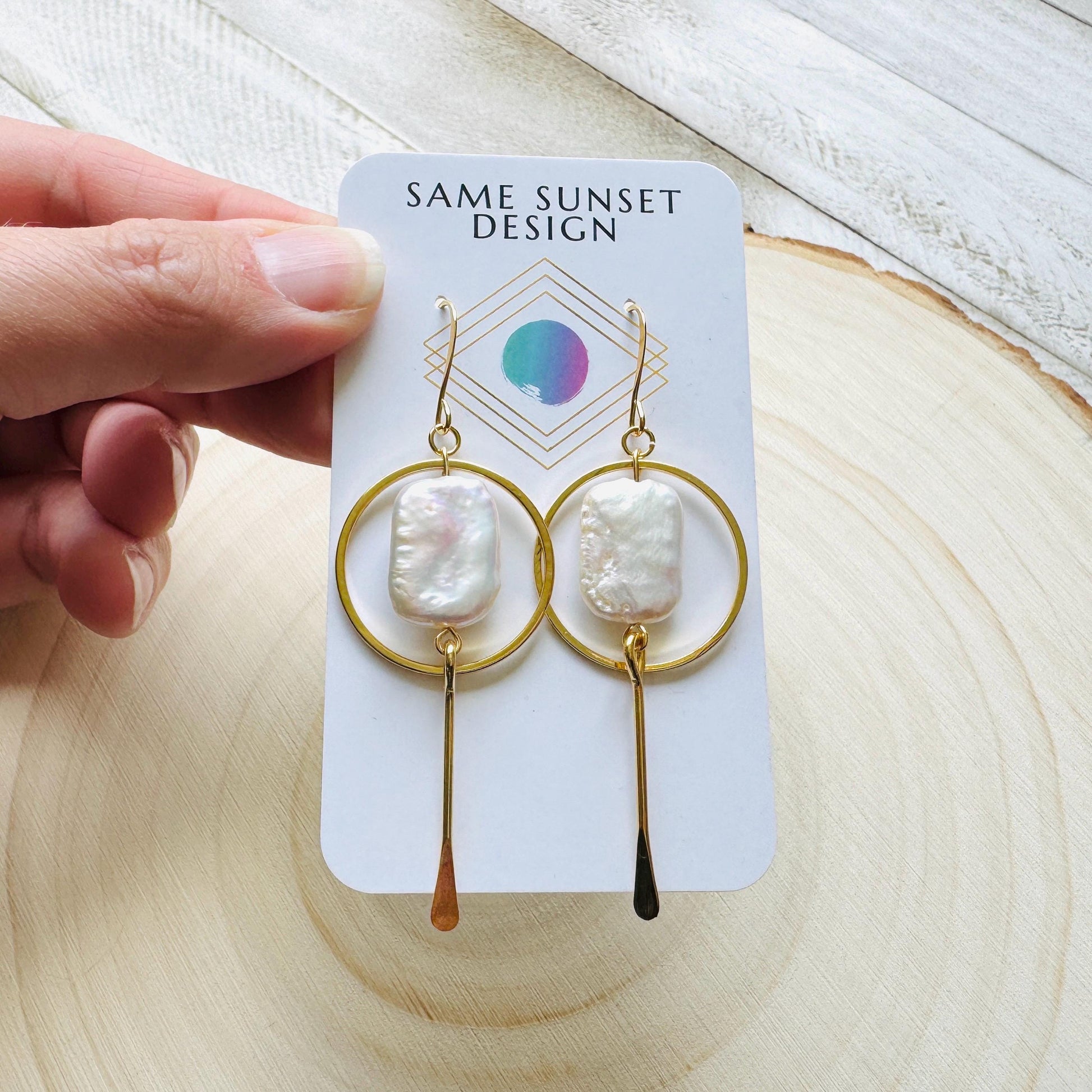 Pearl Earrings Gold Hoop, Geometric Jewelry, Modern Chic Jewelry, Graduation Gifts, Boho Earrings Handmade, Unique Birthday Gift for Mom
