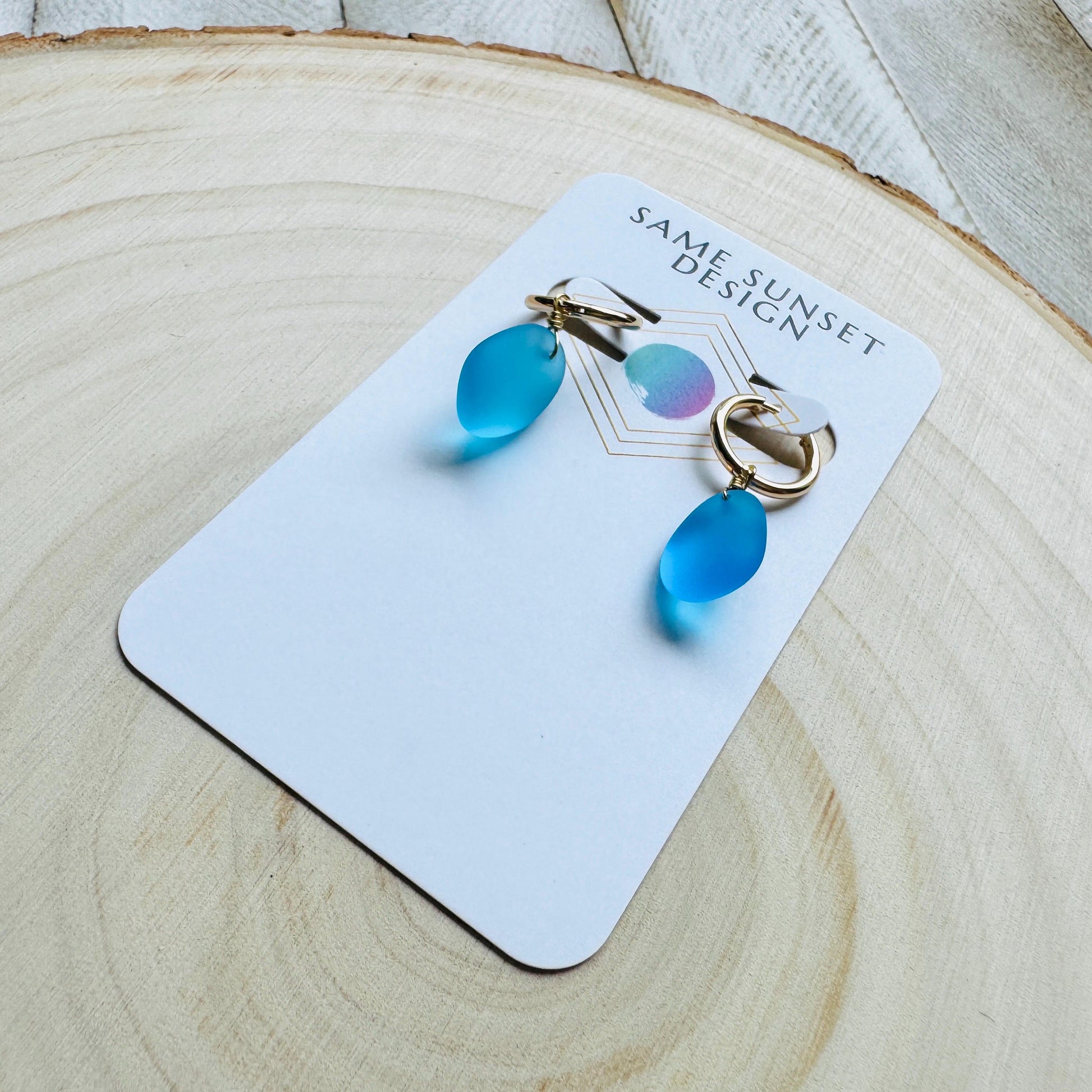 Sea Glass Earrings Dangle, Beachy Jewelry, Huggie Hoop Earrings, Blue Earrings, Trendy Jewelry, Boho Hippie Jewelry, Birthday Gift for Mom