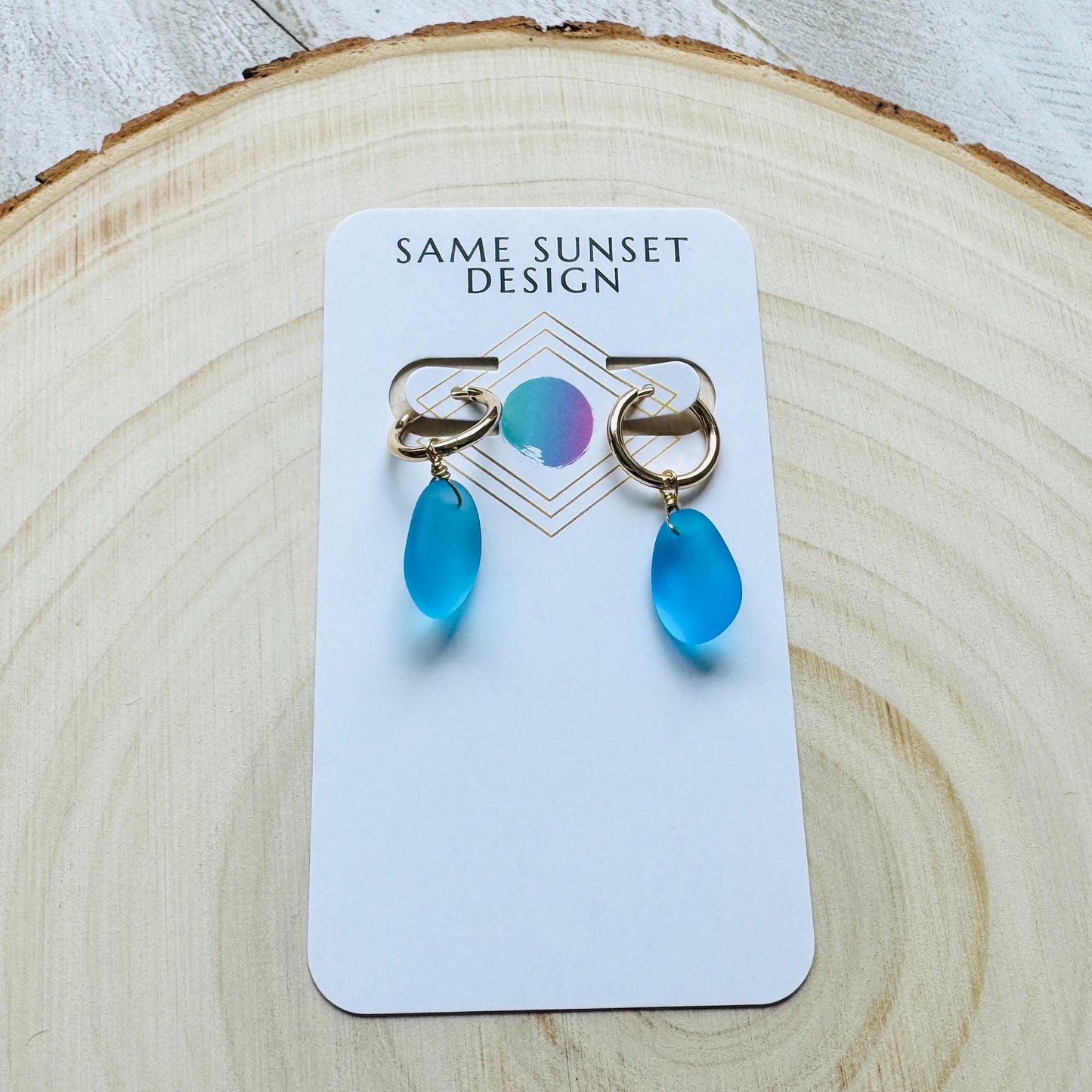 Sea Glass Earrings Dangle, Beachy Jewelry, Huggie Hoop Earrings, Blue Earrings, Trendy Jewelry, Boho Hippie Jewelry, Birthday Gift for Mom