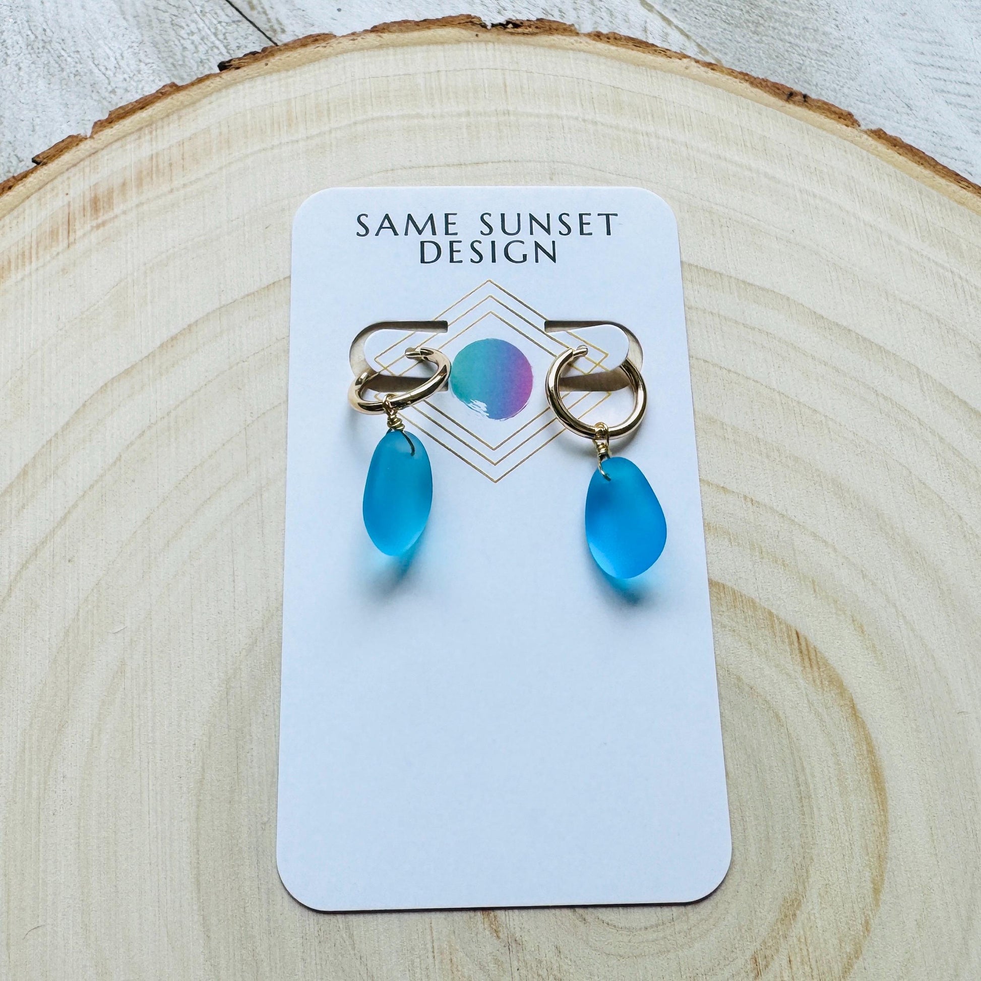 Sea Glass Earrings Dangle, Beachy Jewelry, Huggie Hoop Earrings, Blue Earrings, Trendy Jewelry, Boho Hippie Jewelry, Birthday Gift for Mom