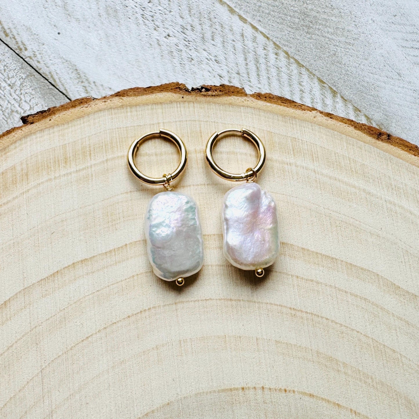 Pearl Earrings Gold Hoop, Huggie Hoop Earrings, Wedding Earrings for Bride, Birthday Gift for Girlfriend, Sweet 16 Gift Granddaughter