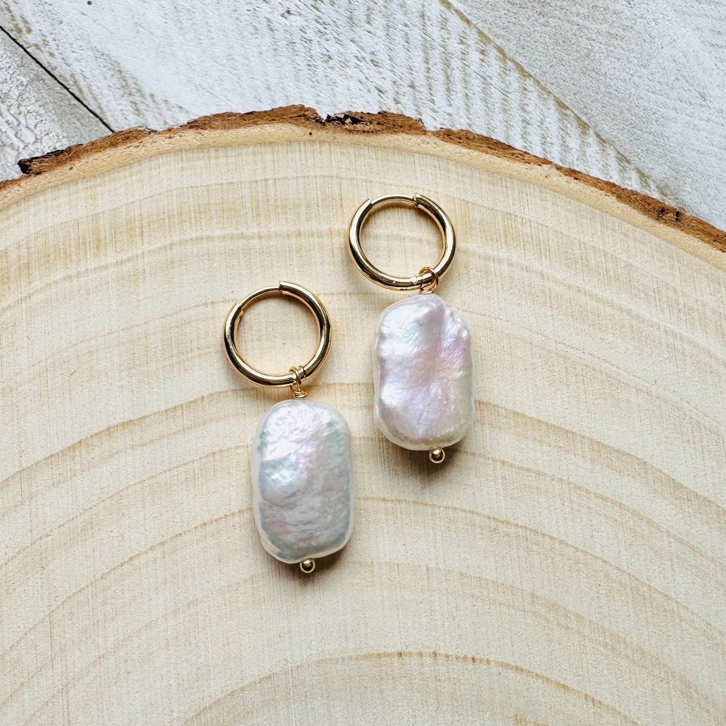 Pearl Earrings Gold Hoop, Huggie Hoop Earrings, Wedding Earrings for Bride, Birthday Gift for Girlfriend, Sweet 16 Gift Granddaughter