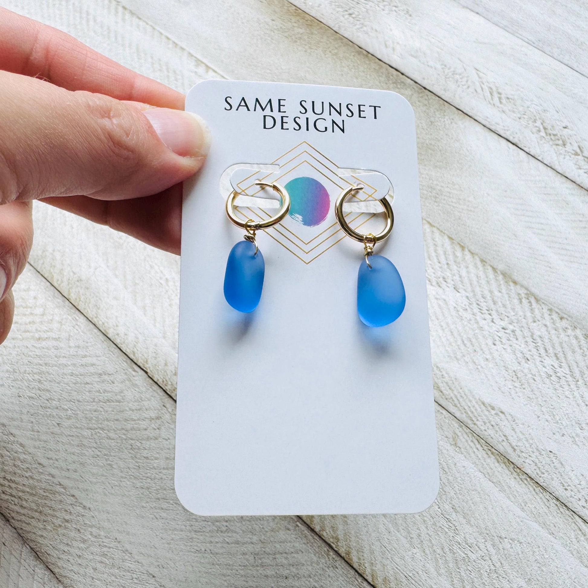 Sea Glass Earrings Dangle, Beachy Jewelry, Huggie Hoop Earrings, Blue Earrings, Trendy Jewelry, Boho Hippie Jewelry, Friend Gifts for Women