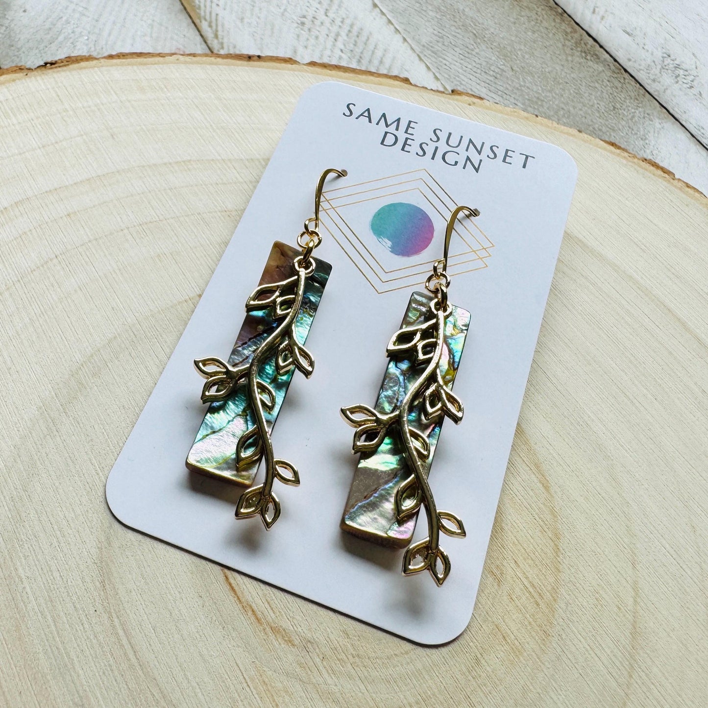 Abalone Earrings, Leaf Earrings, Boho Earrings, Beachy Jewelry, Wanderlust Jewelry, Trendy Jewelry, Birthday Present for Her, Plant Gifts