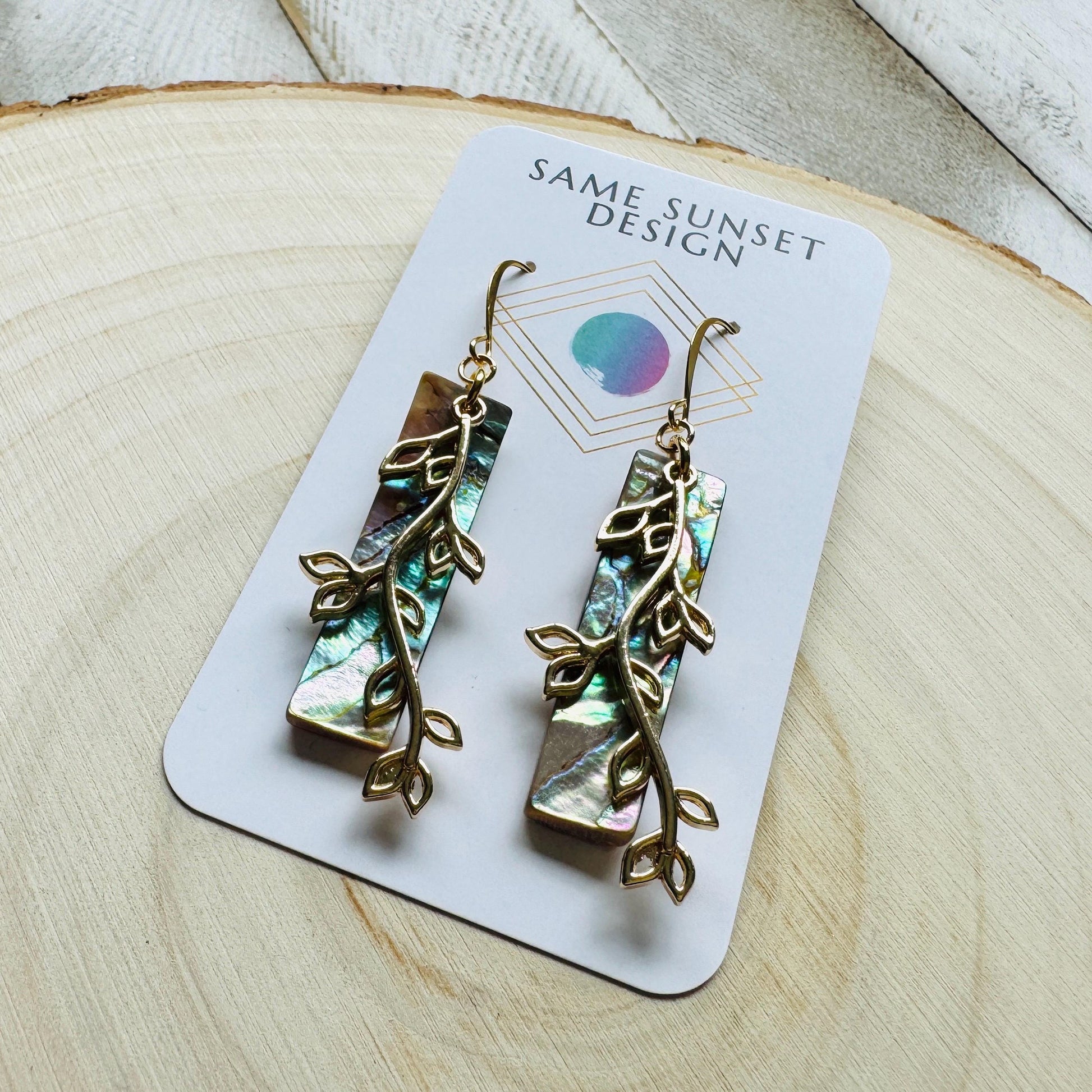 Abalone Earrings, Leaf Earrings, Boho Earrings, Beachy Jewelry, Wanderlust Jewelry, Trendy Jewelry, Birthday Present for Her, Plant Gifts