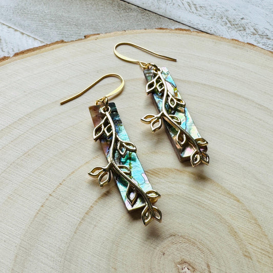 Abalone Earrings, Leaf Earrings, Boho Earrings, Beachy Jewelry, Wanderlust Jewelry, Trendy Jewelry, Birthday Present for Her, Plant Gifts