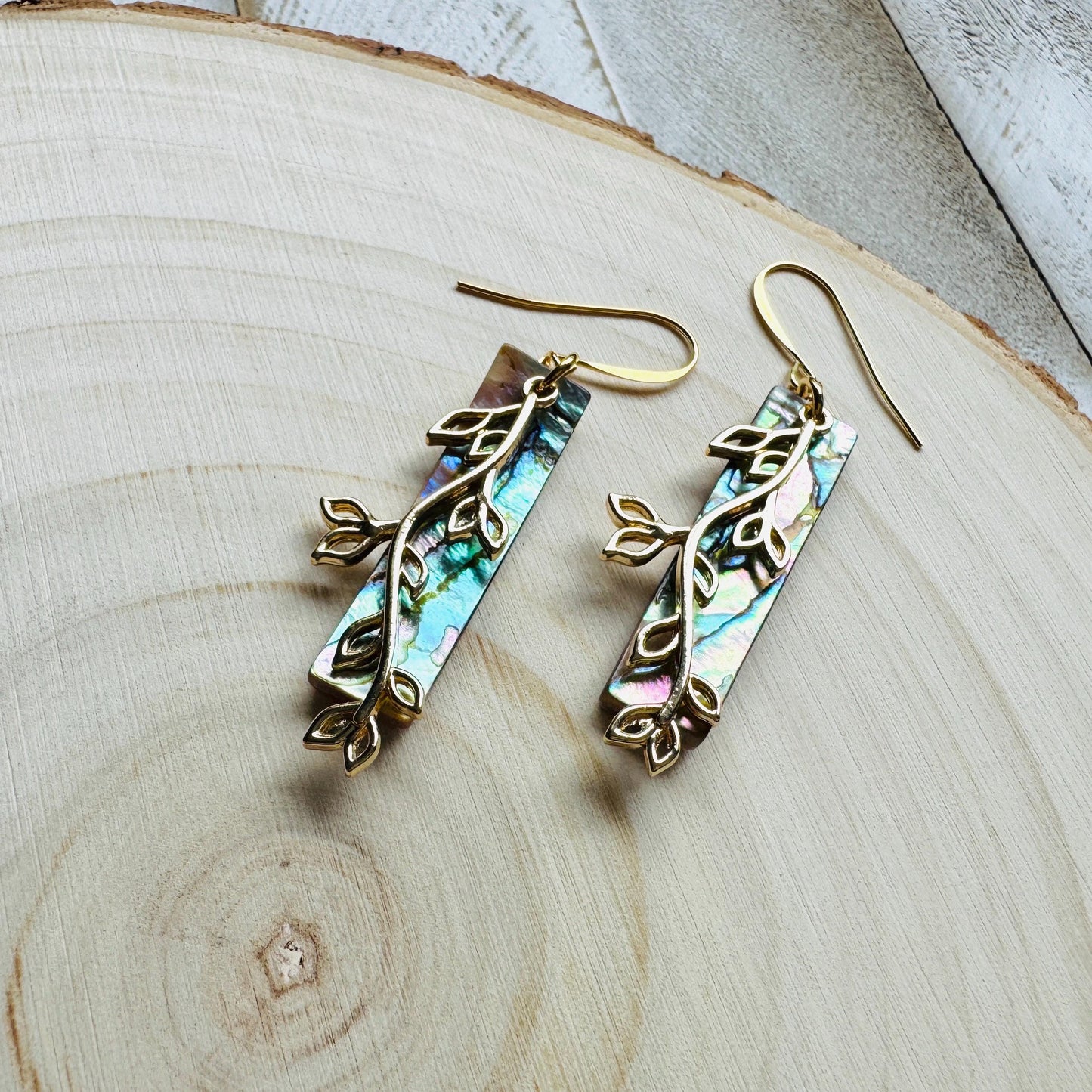 Abalone Earrings, Leaf Earrings, Boho Earrings, Beachy Jewelry, Wanderlust Jewelry, Trendy Jewelry, Birthday Present for Her, Plant Gifts