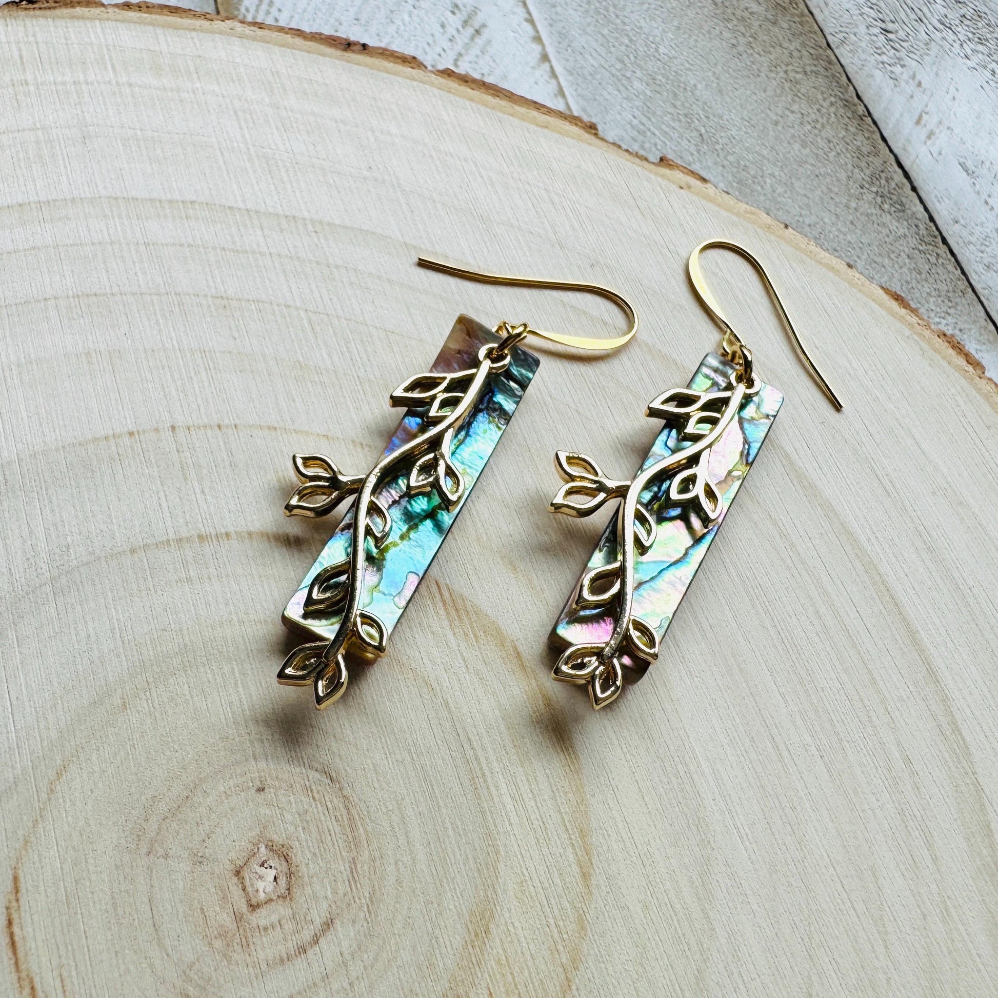 Abalone Earrings, Leaf Earrings, Boho Earrings, Beachy Jewelry, Wanderlust Jewelry, Trendy Jewelry, Birthday Present for Her, Plant Gifts