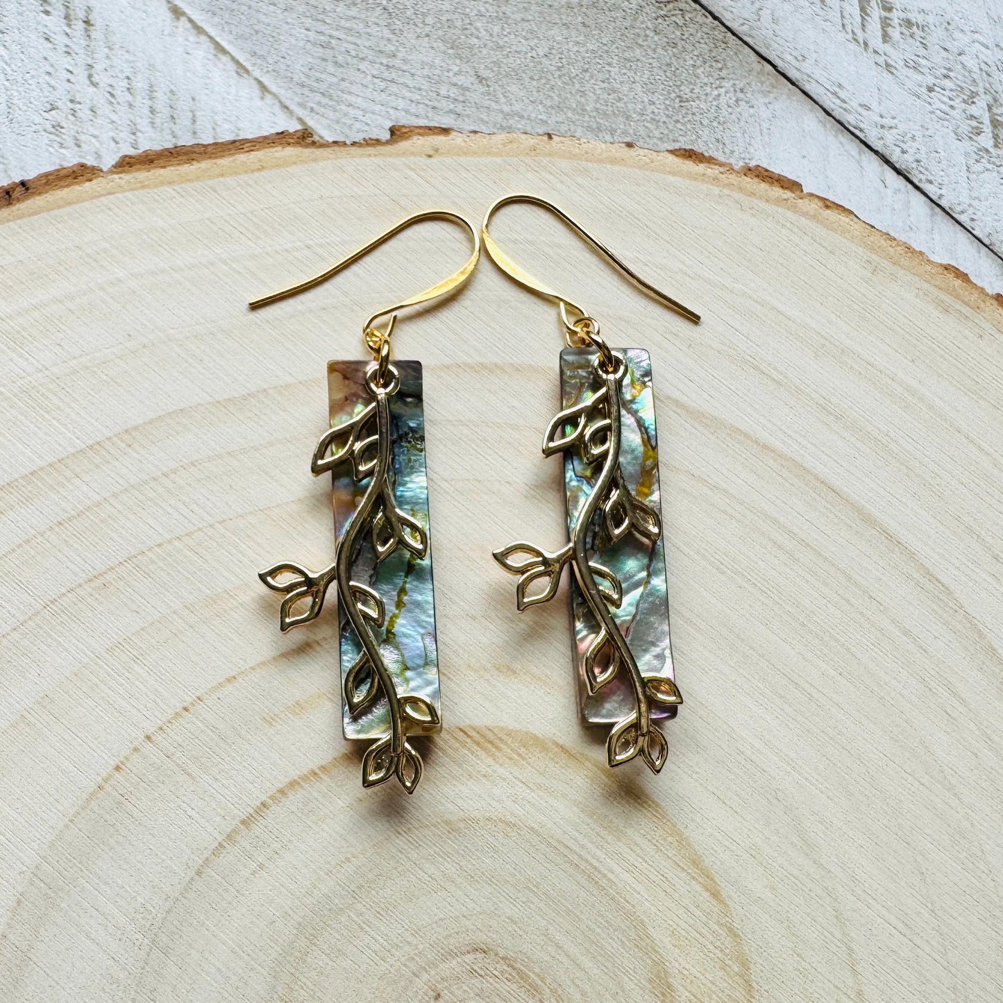 Abalone Earrings, Leaf Earrings, Boho Earrings, Beachy Jewelry, Wanderlust Jewelry, Trendy Jewelry, Birthday Present for Her, Plant Gifts