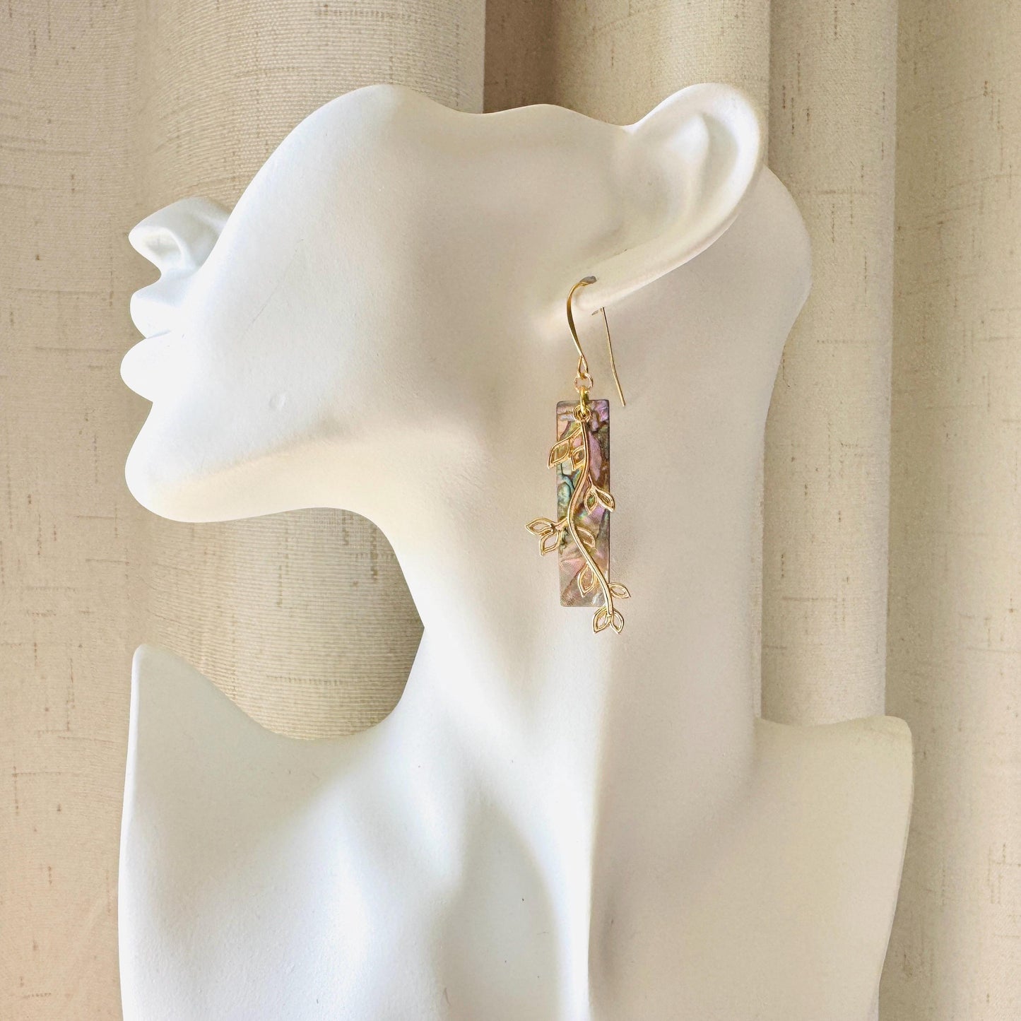 Abalone Earrings, Leaf Earrings, Boho Earrings, Beachy Jewelry, Wanderlust Jewelry, Trendy Jewelry, Birthday Present for Her, Plant Gifts