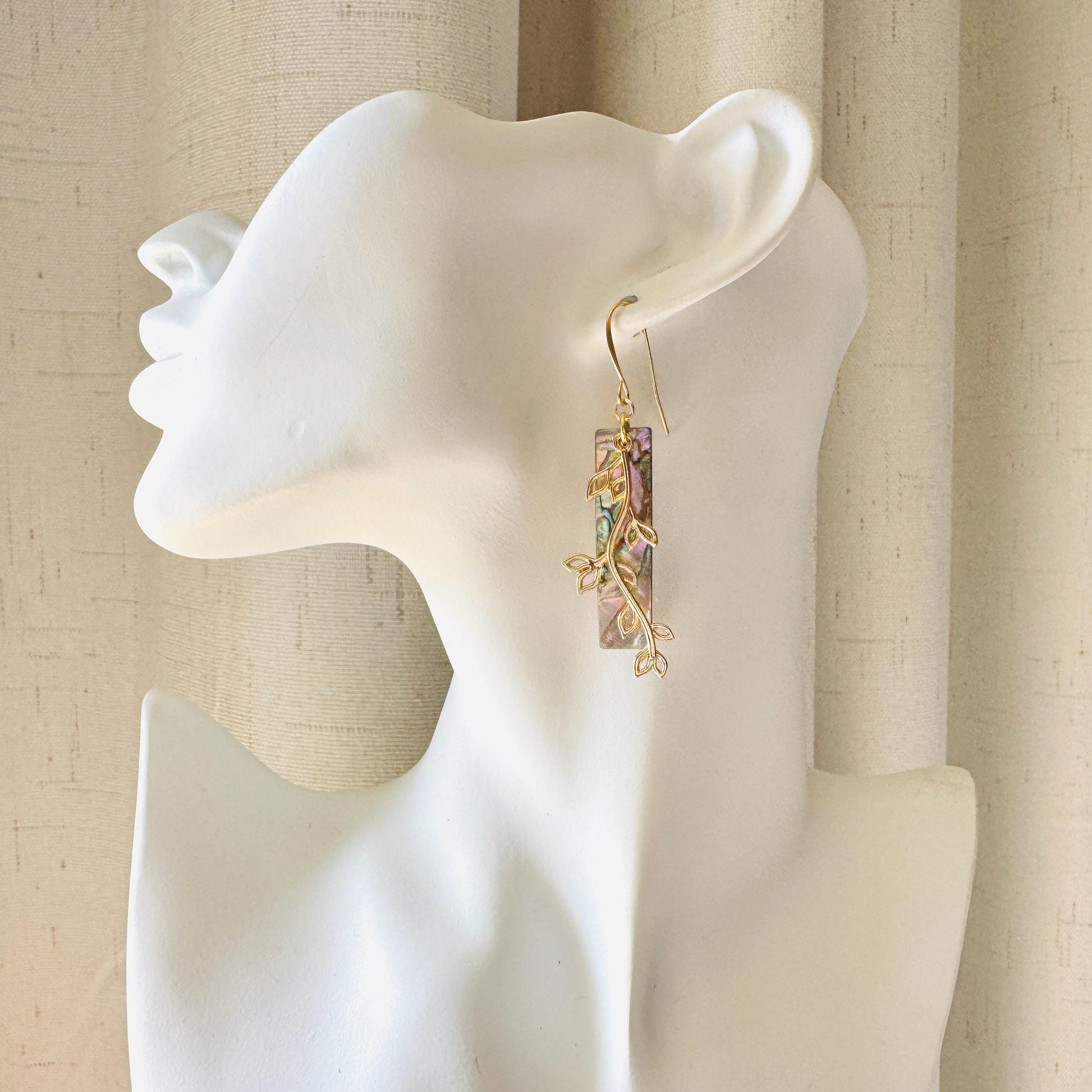 Abalone Earrings, Leaf Earrings, Boho Earrings, Beachy Jewelry, Wanderlust Jewelry, Trendy Jewelry, Birthday Present for Her, Plant Gifts