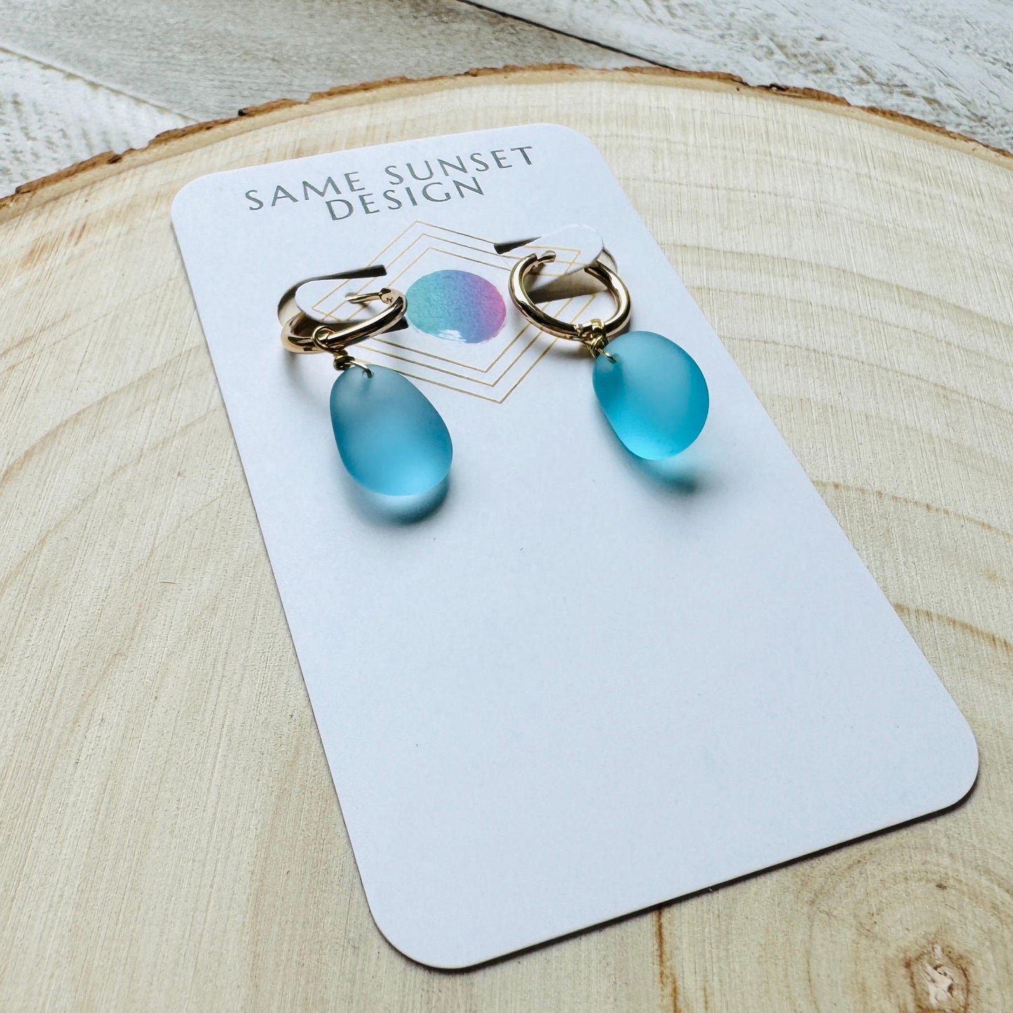 Sea Glass Earrings Dangle, Beachy Jewelry, Huggie Hoop Earrings, Blue Earrings, Trendy Jewelry, Boho Hippie Jewelry, Birthday Gift Ideas