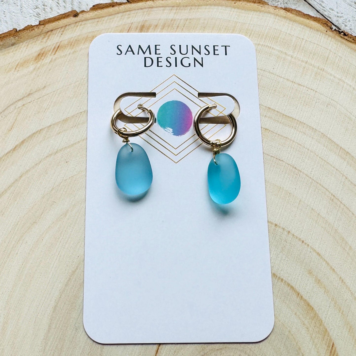Sea Glass Earrings Dangle, Beachy Jewelry, Huggie Hoop Earrings, Blue Earrings, Trendy Jewelry, Boho Hippie Jewelry, Birthday Gift Ideas