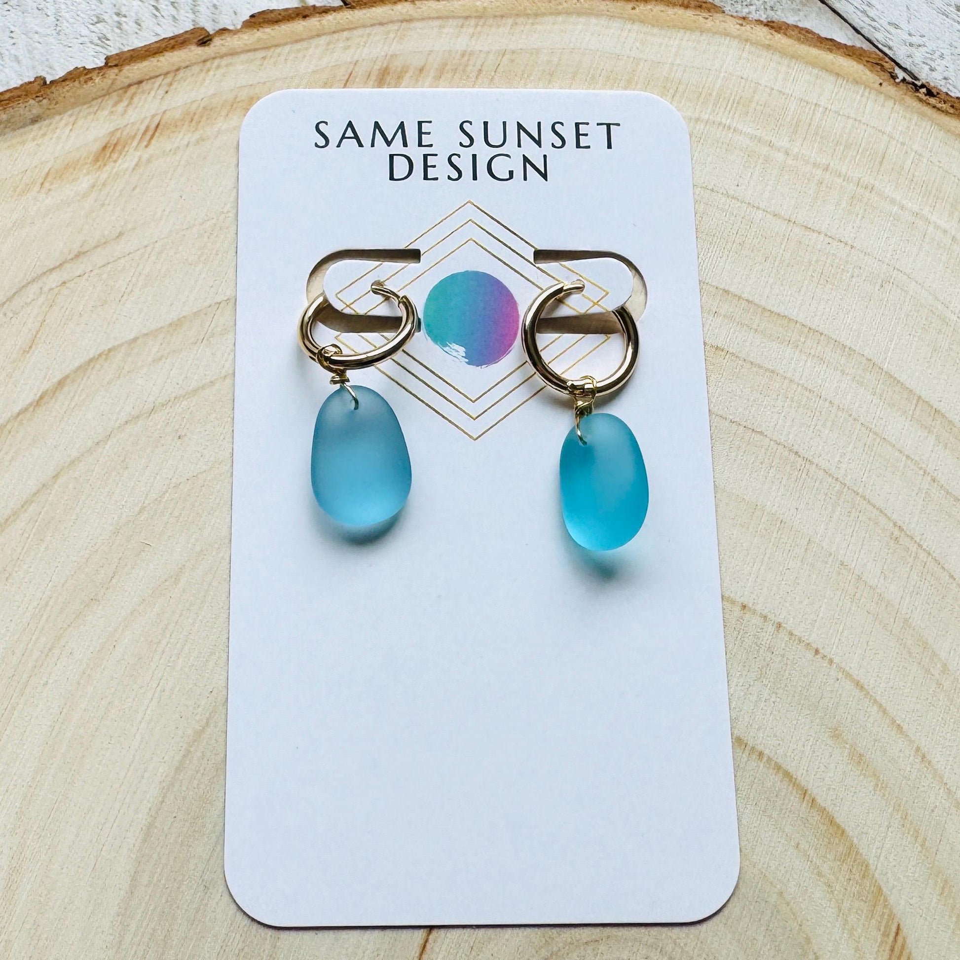 Sea Glass Earrings Dangle, Beachy Jewelry, Huggie Hoop Earrings, Blue Earrings, Trendy Jewelry, Boho Hippie Jewelry, Birthday Gift Ideas
