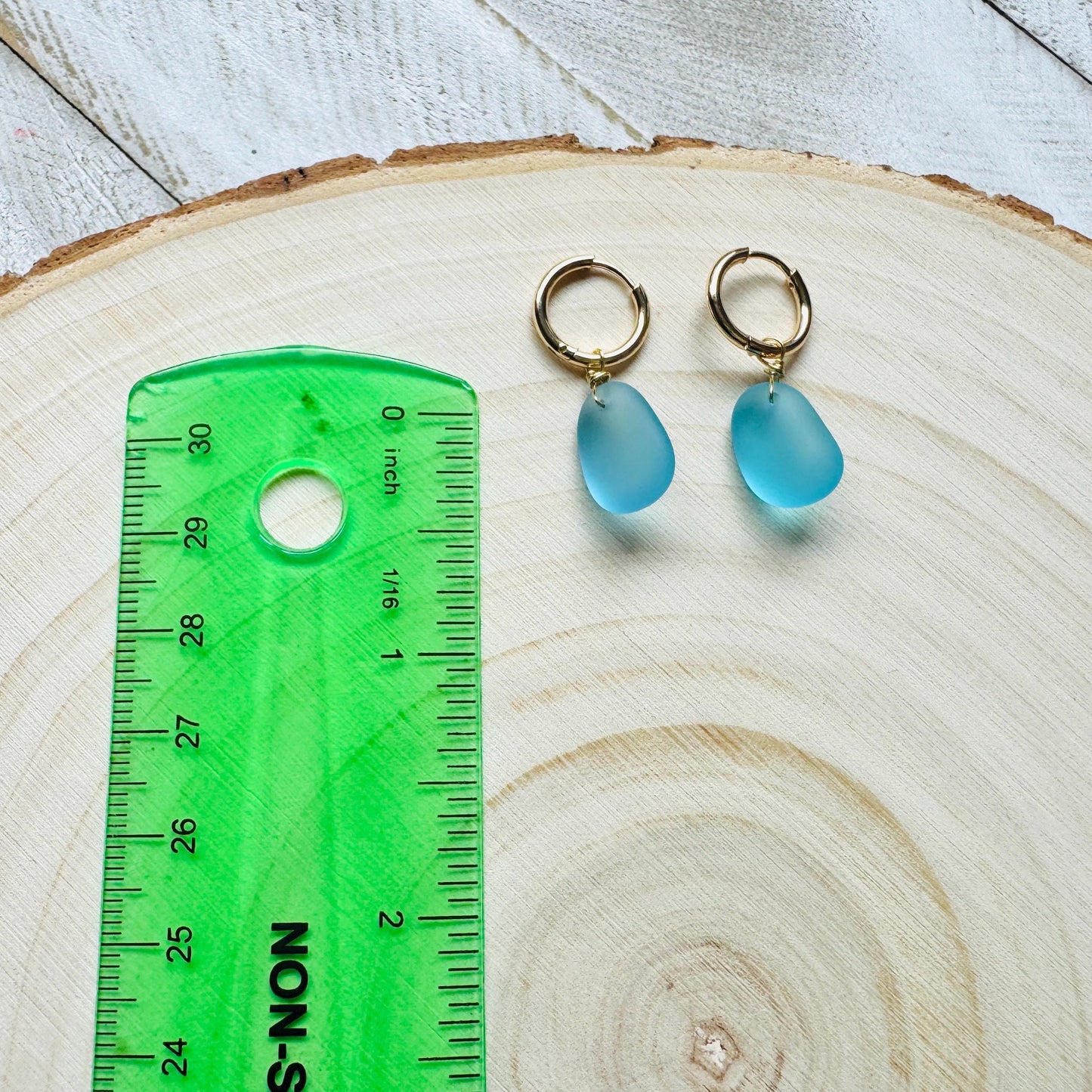 Sea Glass Earrings Dangle, Beachy Jewelry, Huggie Hoop Earrings, Blue Earrings, Trendy Jewelry, Boho Hippie Jewelry, Birthday Gift Ideas