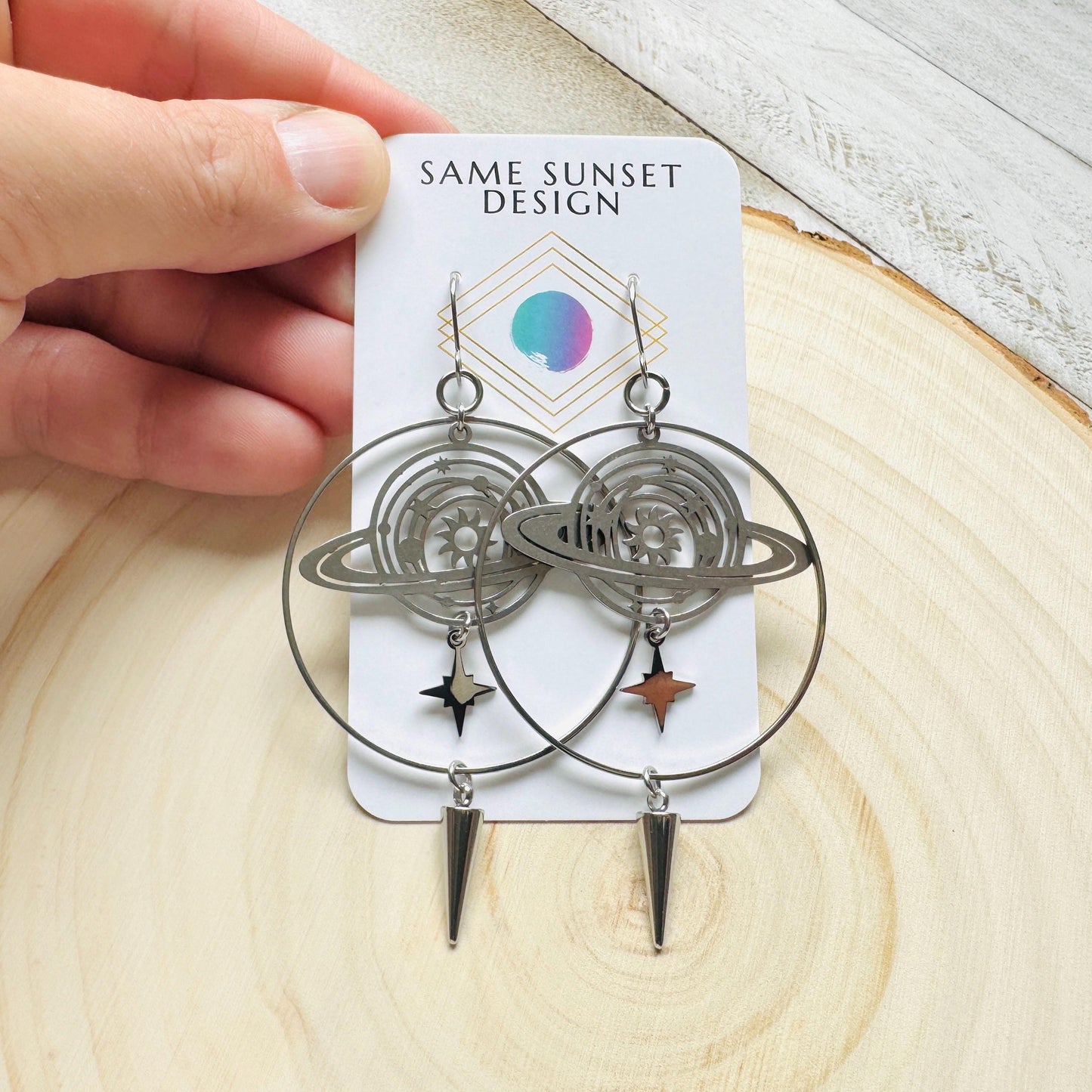Saturn Earrings, Planet Earrings, Space Earrings, Hoop Earrings Silver, Punk Jewelry, Whimsigoth Earrings, Unique Birthday Gift for Mom