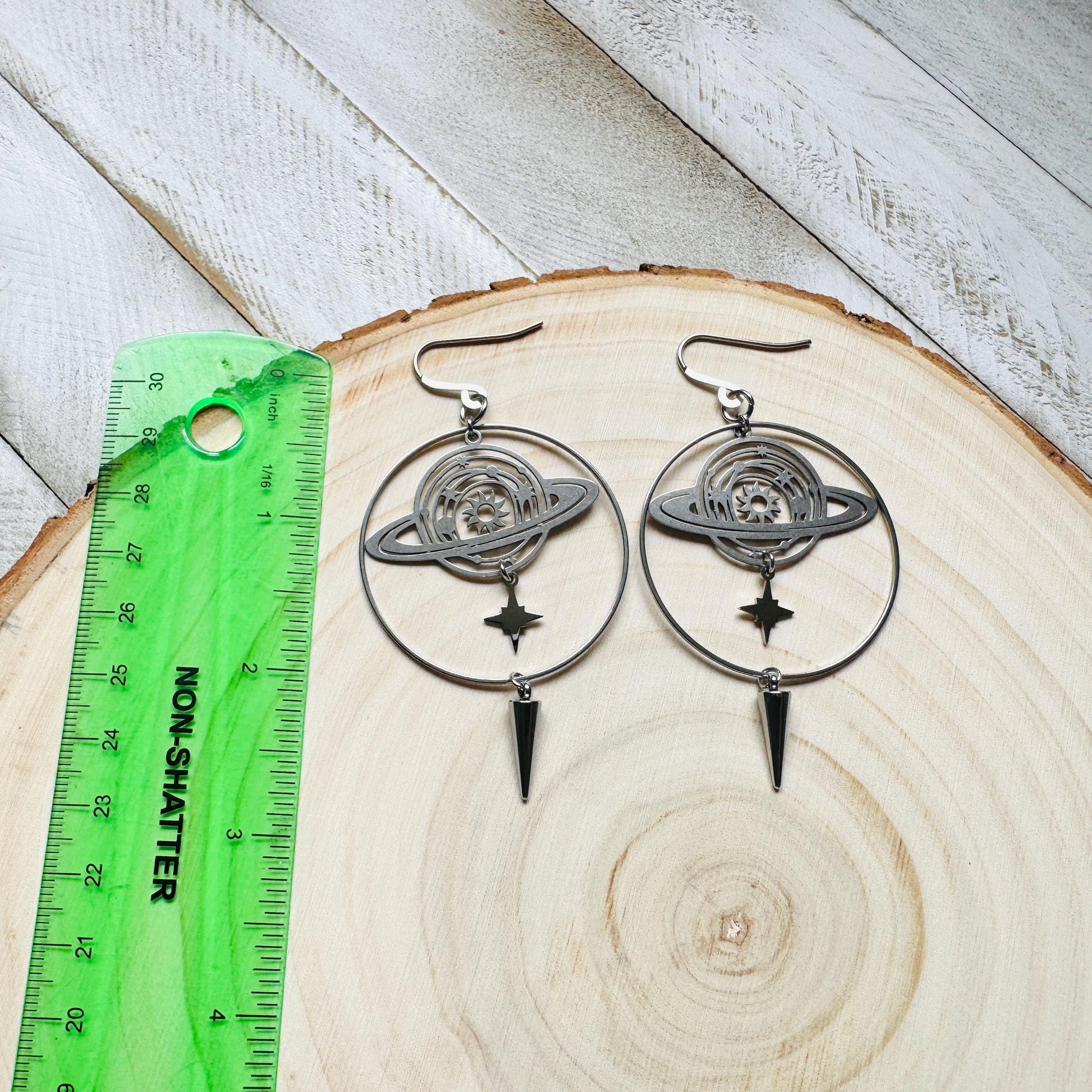 Saturn Earrings, Planet Earrings, Space Earrings, Hoop Earrings Silver, Punk Jewelry, Whimsigoth Earrings, Unique Birthday Gift for Mom