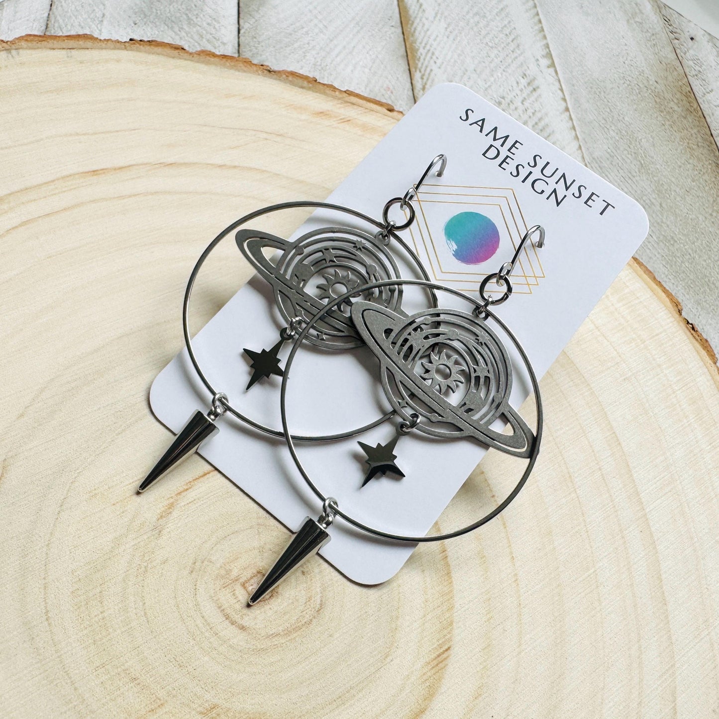 Saturn Earrings, Planet Earrings, Space Earrings, Hoop Earrings Silver, Punk Jewelry, Whimsigoth Earrings, Unique Birthday Gift for Mom