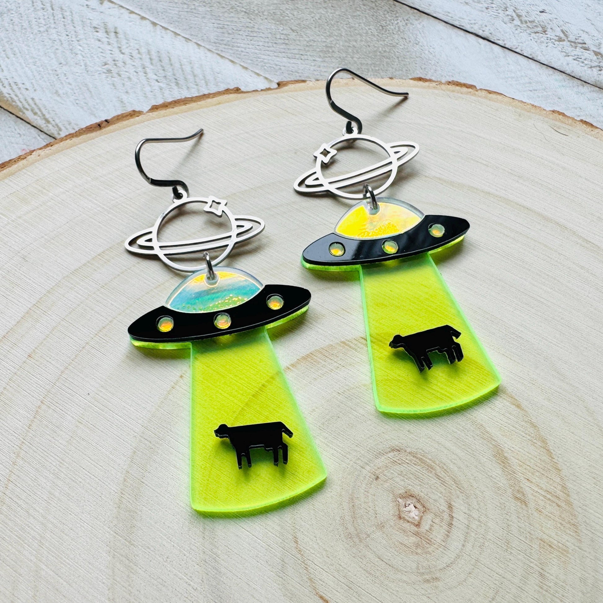UFO Earrings, Alien Earrings, Space Earrings, Festival Jewelry, Nerdy Gifts for Women, Fun Earrings, Birthday Gift for Girlfriend, Trendy