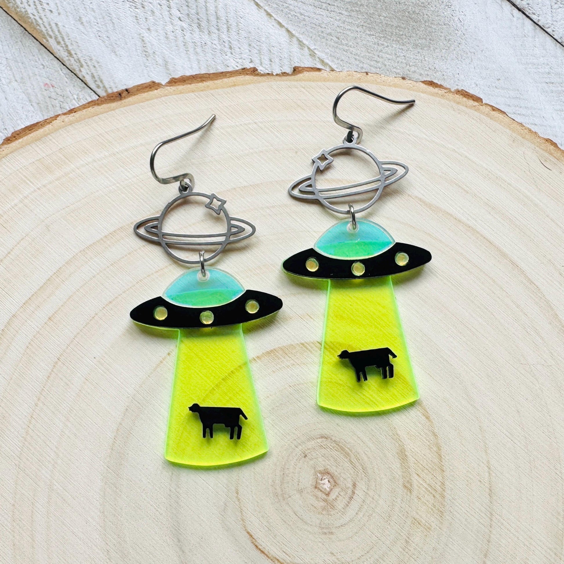 UFO Earrings, Alien Earrings, Space Earrings, Festival Jewelry, Nerdy Gifts for Women, Fun Earrings, Birthday Gift for Girlfriend, Trendy