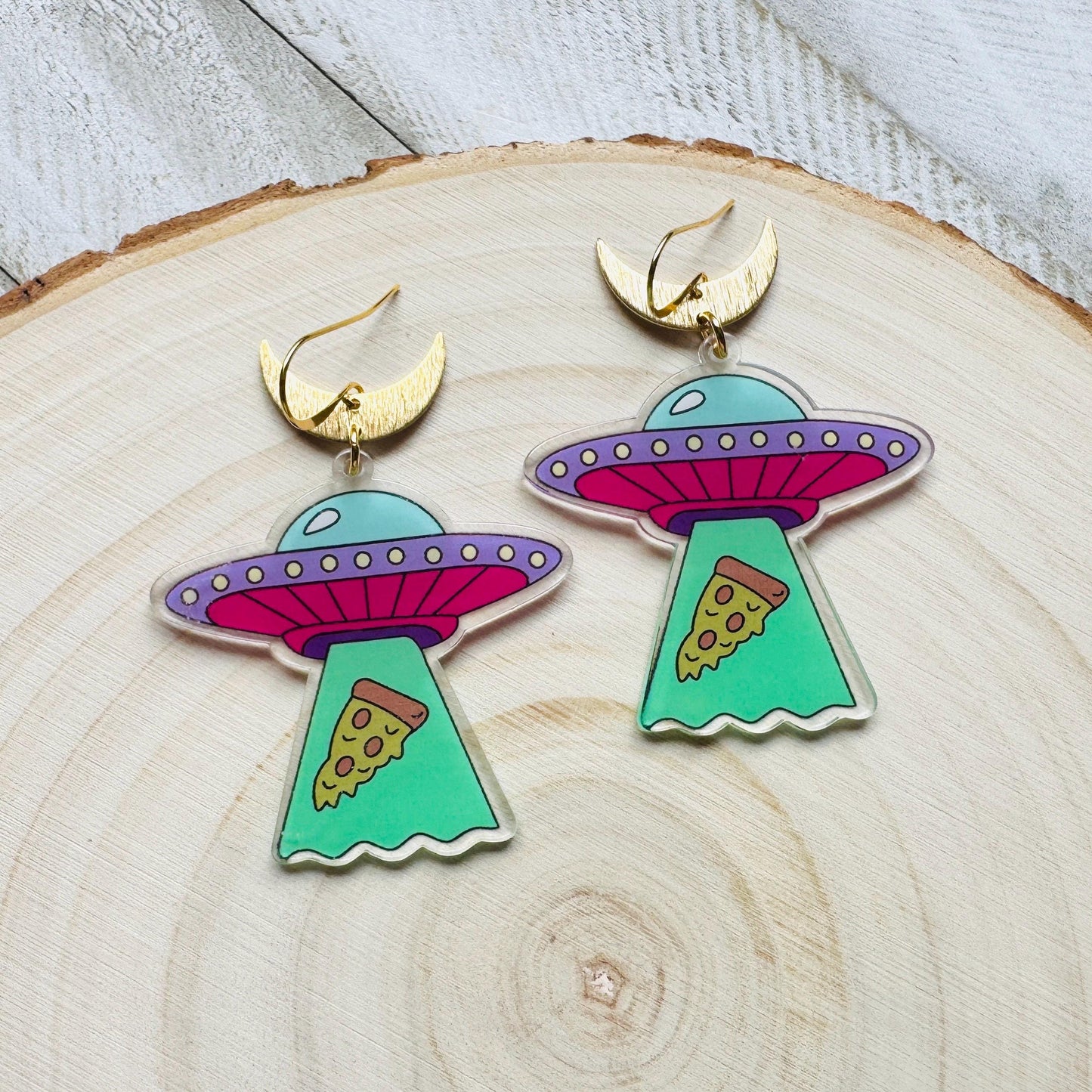 UFO Earrings, Alien Earrings, Space Earrings, Festival Jewelry, Nerdy Gifts for Women, Fun Earrings, Birthday Gift for Girlfriend, Pizza