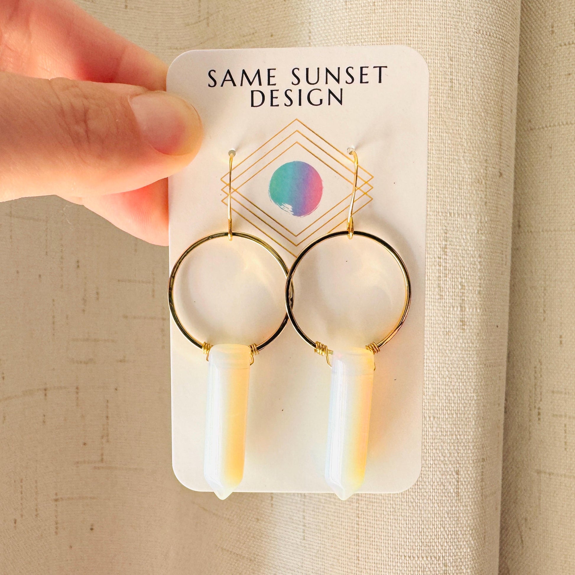 Opalite Earrings, Hoop Earrings Gold, Western Earrings Gold, Geometric Earrings Dangle, Bridal Jewelry, Minimalistic Bridesmaid Gift for Her
