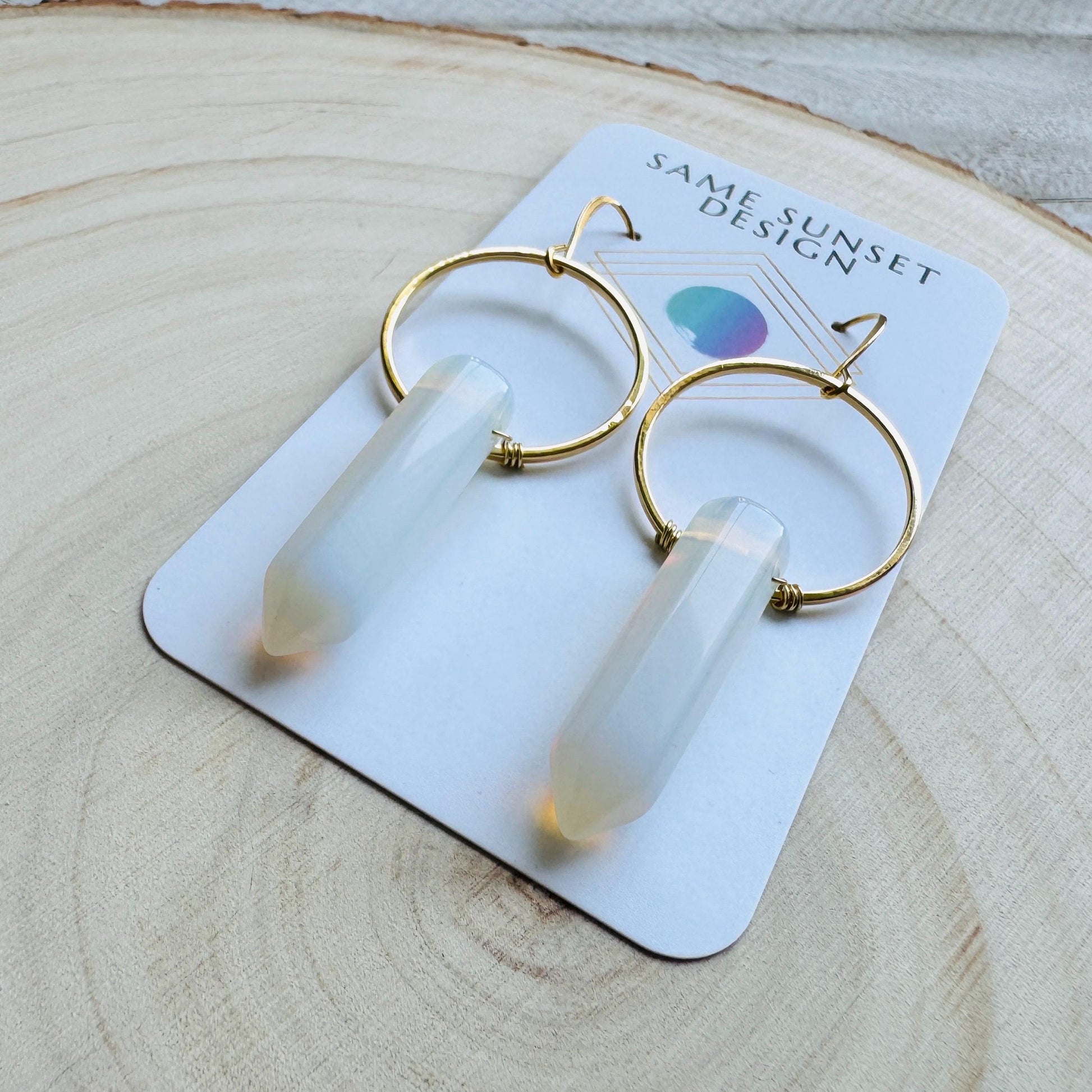 Opalite Earrings, Hoop Earrings Gold, Western Earrings Gold, Geometric Earrings Dangle, Bridal Jewelry, Minimalistic Bridesmaid Gift for Her