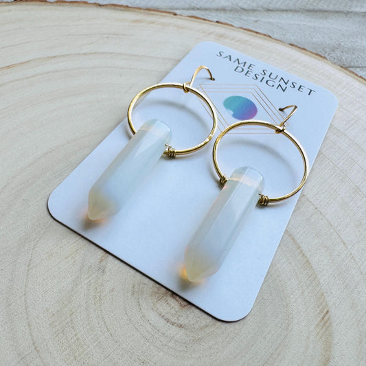 Opalite Earrings, Hoop Earrings Gold, Western Earrings Gold, Geometric Earrings Dangle, Bridal Jewelry, Minimalistic Bridesmaid Gift for Her