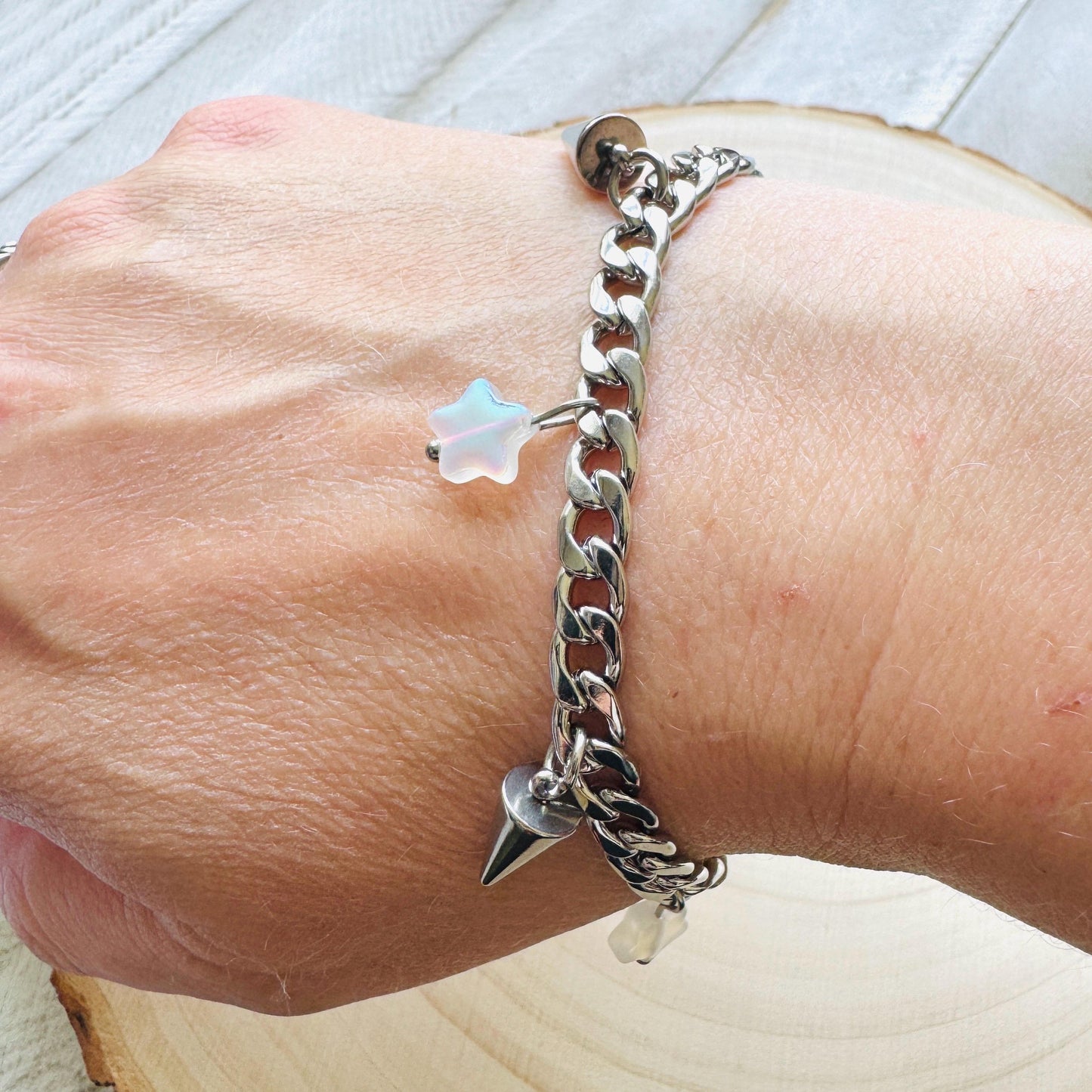 Chain Bracelet, Stainless Steel Bracelet, Punk Bracelet, Goth Bracelet Silver, Spike Bracelet, Graduation Gifts, Friend Gifts For Birthday