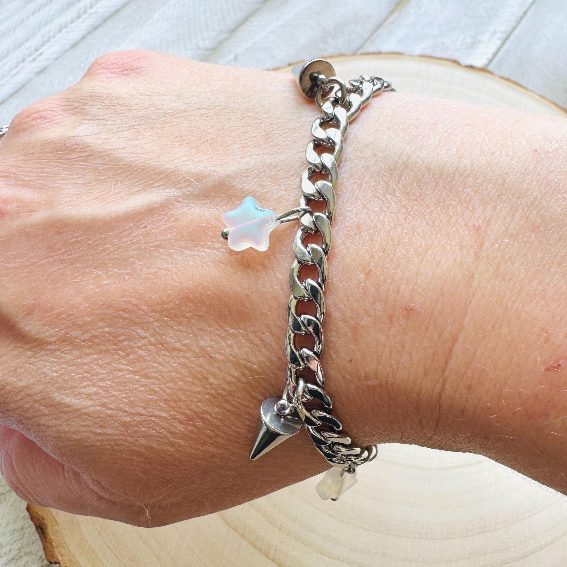 Chain Bracelet, Stainless Steel Bracelet, Punk Bracelet, Goth Bracelet Silver, Spike Bracelet, Graduation Gifts, Friend Gifts For Birthday