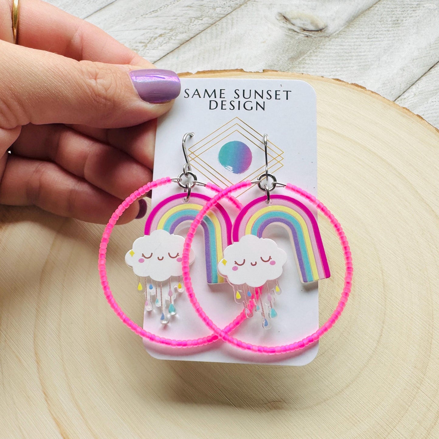 Rainbow Earrings Dangle, Cloud Earrings, Vacation Earrings, Festival Jewelry, Sweet 16 Gift Granddaughter, Unique Gifts for Teachers