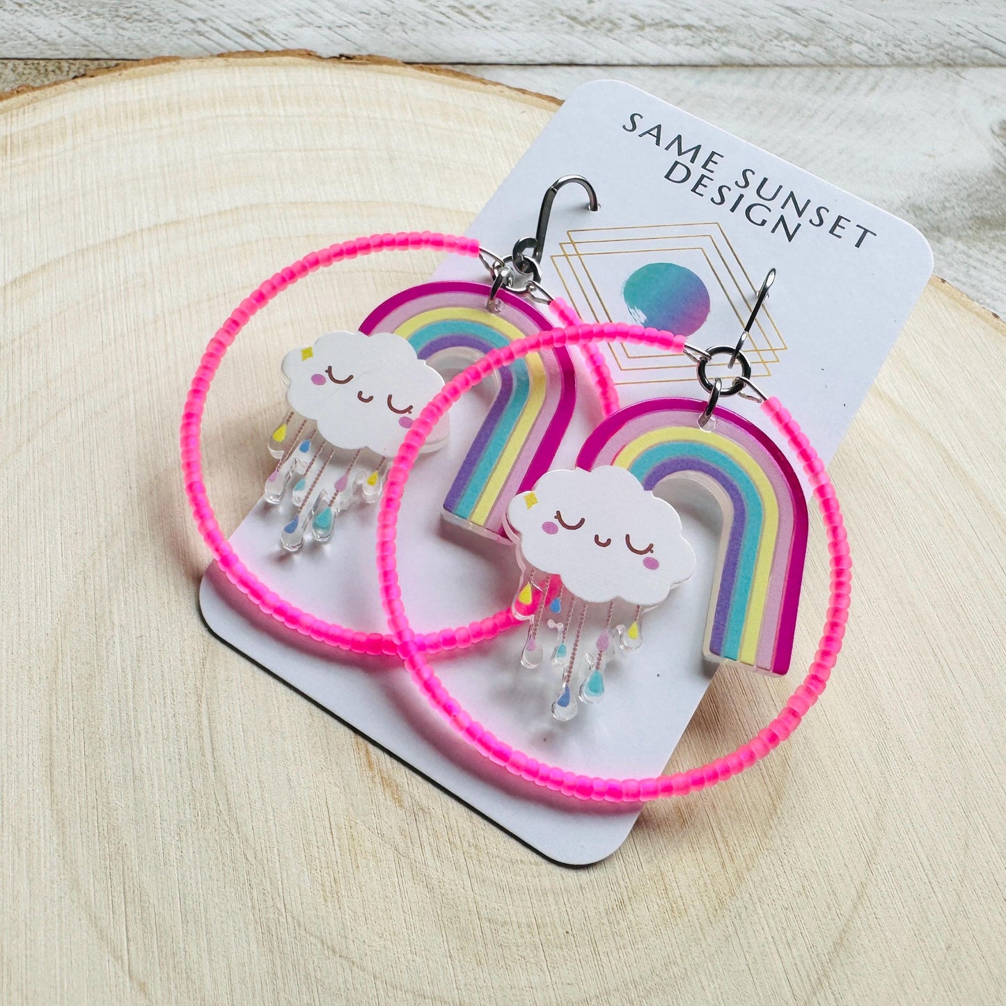 Rainbow Earrings Dangle, Cloud Earrings, Vacation Earrings, Festival Jewelry, Sweet 16 Gift Granddaughter, Unique Gifts for Teachers