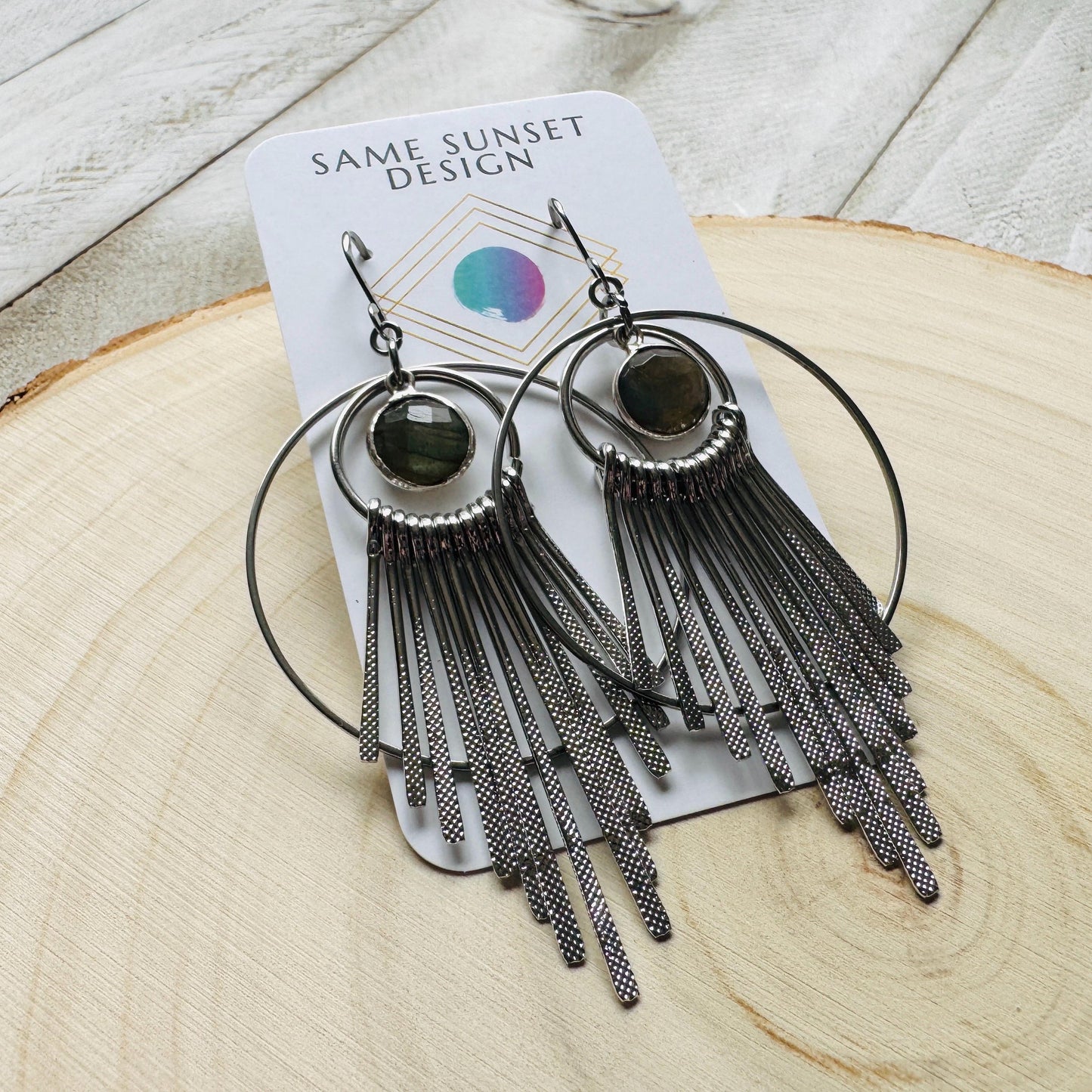 Silver Hoop Earrings, Celestial Earrings Silver, Labradorite Earrings, Wedding Jewelry for Brides, Unique Birthday Gift for Mom, Boho Chic