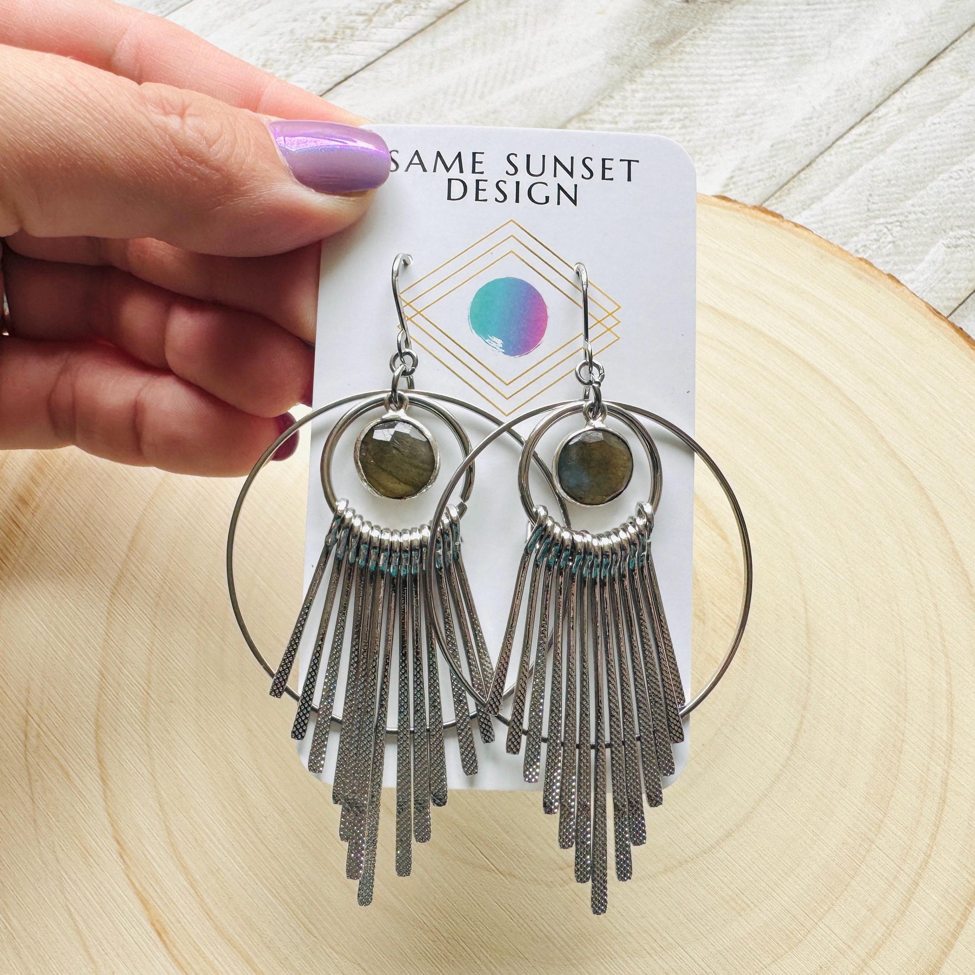 Silver Hoop Earrings, Celestial Earrings Silver, Labradorite Earrings, Wedding Jewelry for Brides, Unique Birthday Gift for Mom, Boho Chic