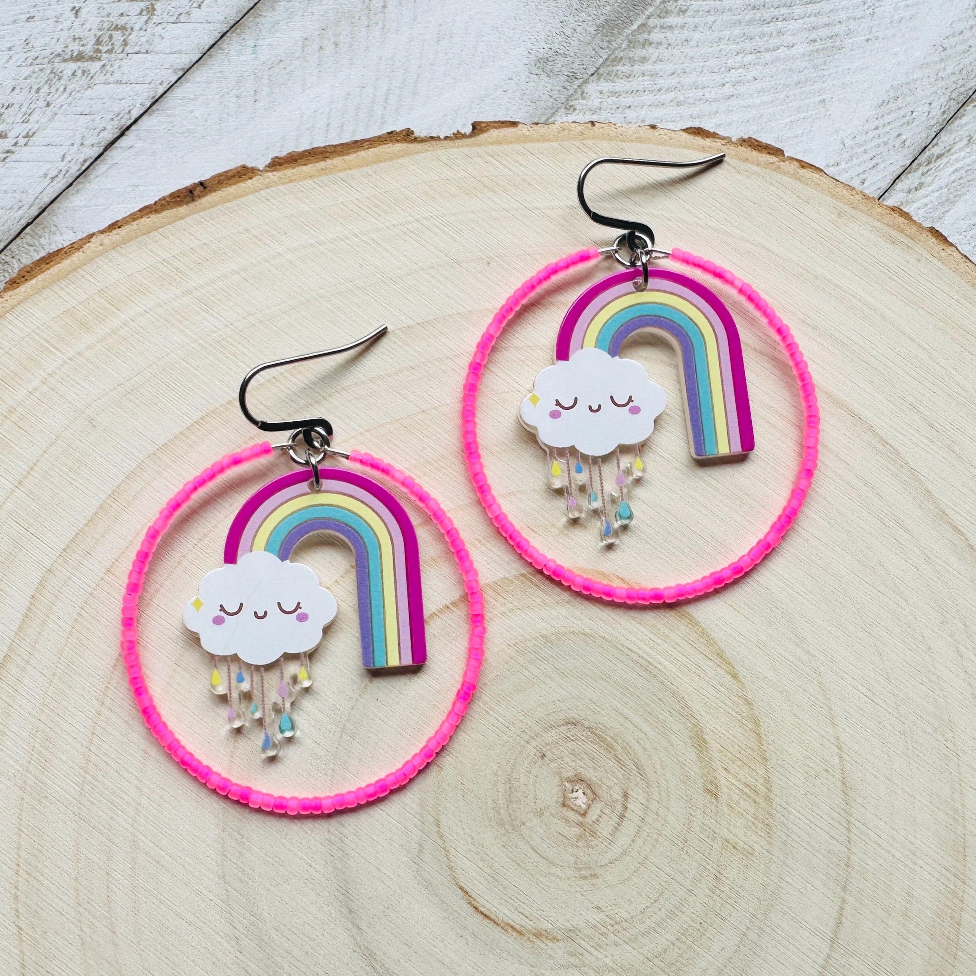 Rainbow Earrings Dangle, Cloud Earrings, Vacation Earrings, Festival Jewelry, Sweet 16 Gift Granddaughter, Unique Gifts for Teachers