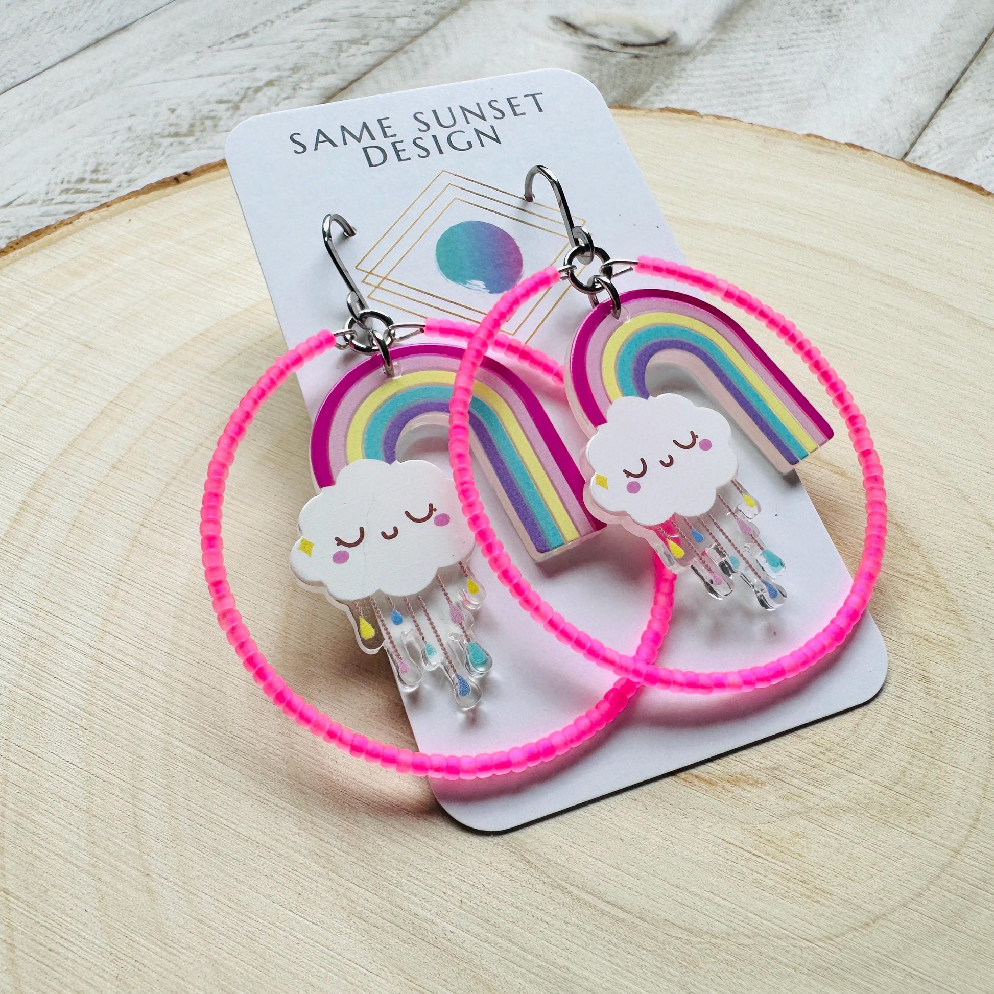 Rainbow Earrings Dangle, Cloud Earrings, Vacation Earrings, Festival Jewelry, Sweet 16 Gift Granddaughter, Unique Gifts for Teachers