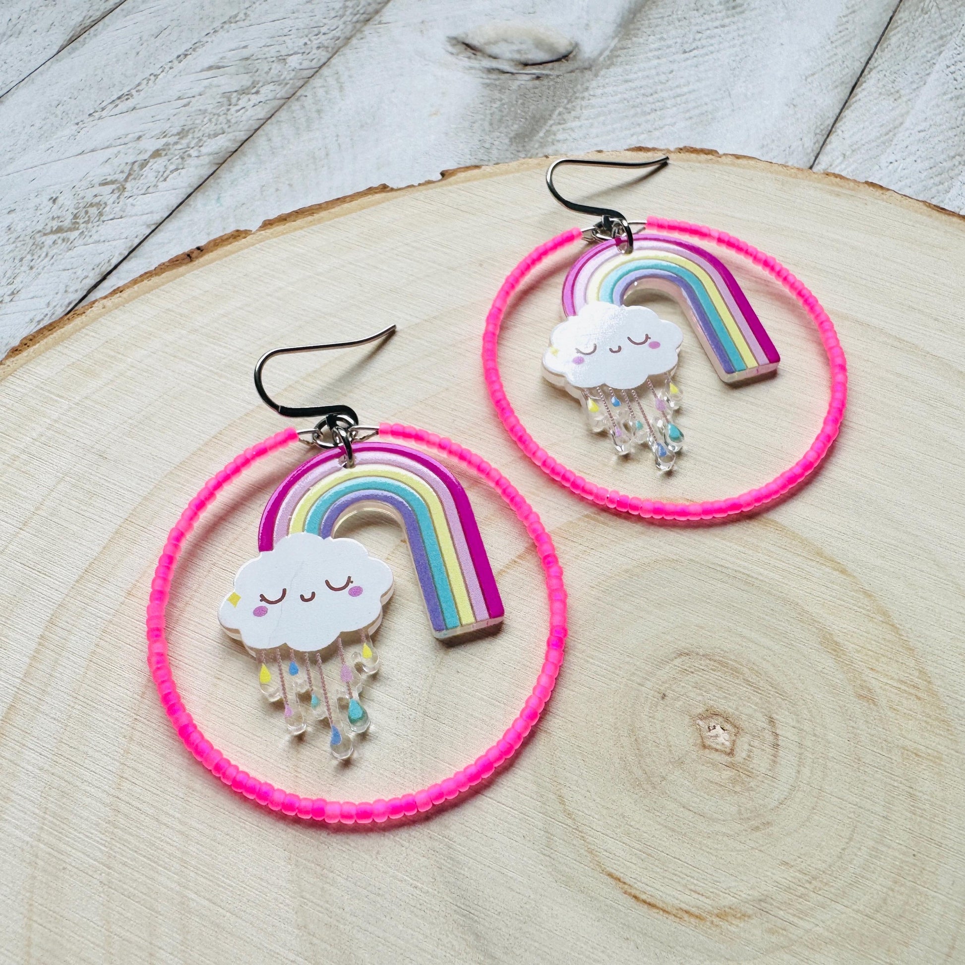 Rainbow Earrings Dangle, Cloud Earrings, Vacation Earrings, Festival Jewelry, Sweet 16 Gift Granddaughter, Unique Gifts for Teachers