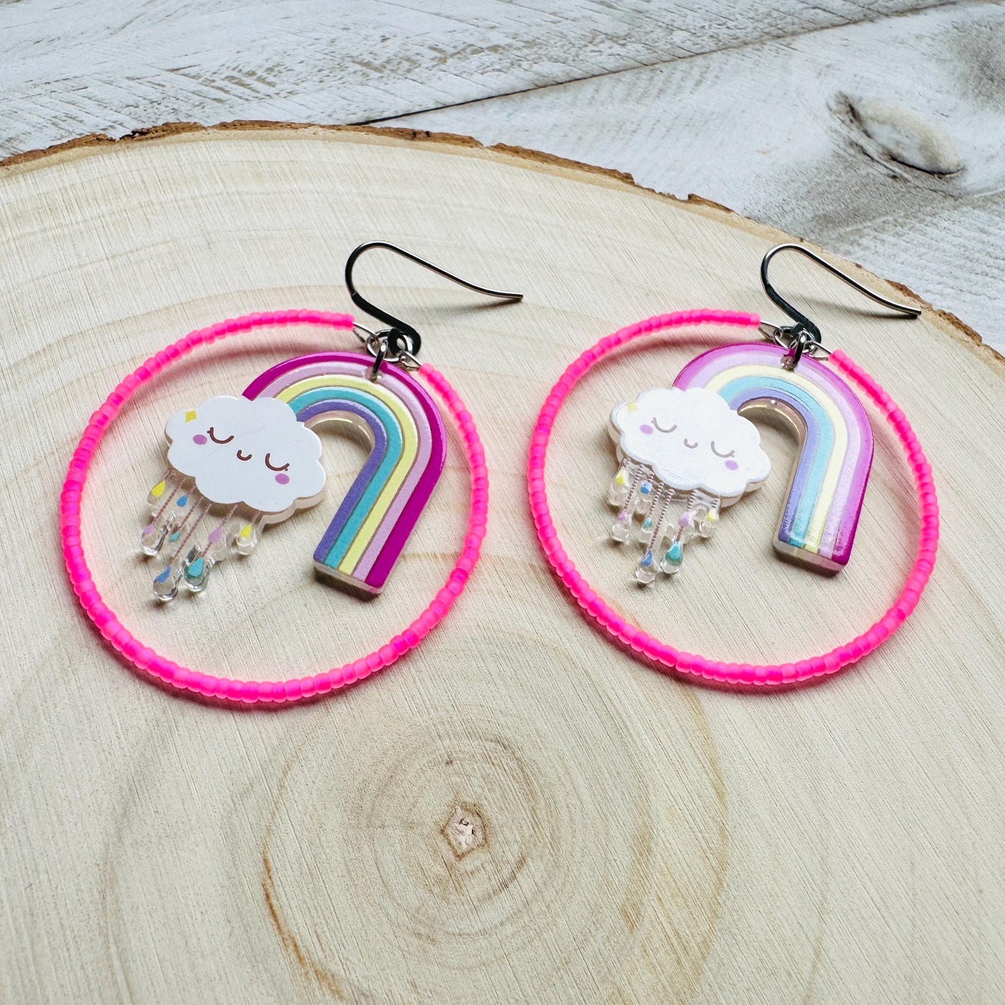 Rainbow Earrings Dangle, Cloud Earrings, Vacation Earrings, Festival Jewelry, Sweet 16 Gift Granddaughter, Unique Gifts for Teachers