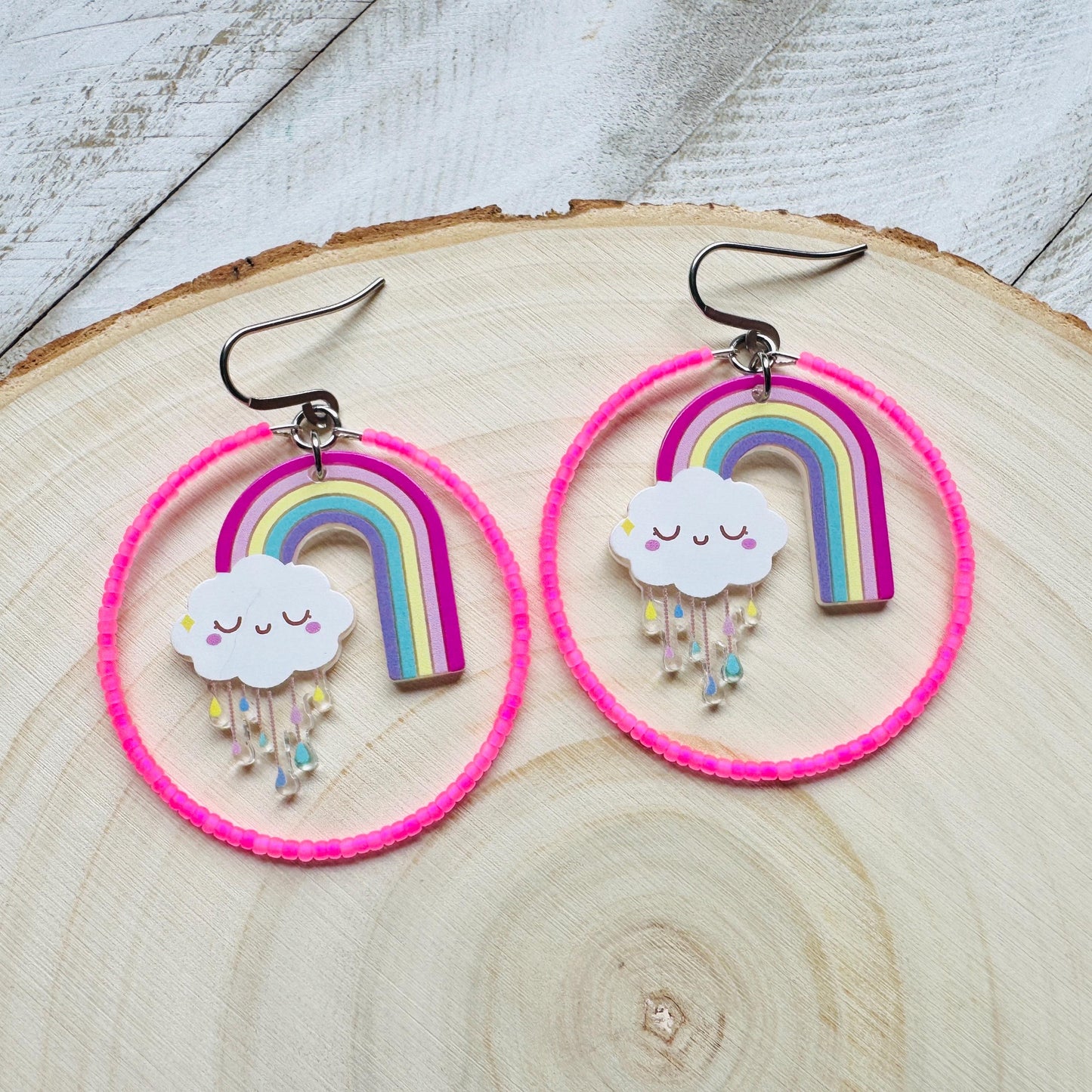 Rainbow Earrings Dangle, Cloud Earrings, Vacation Earrings, Festival Jewelry, Sweet 16 Gift Granddaughter, Unique Gifts for Teachers