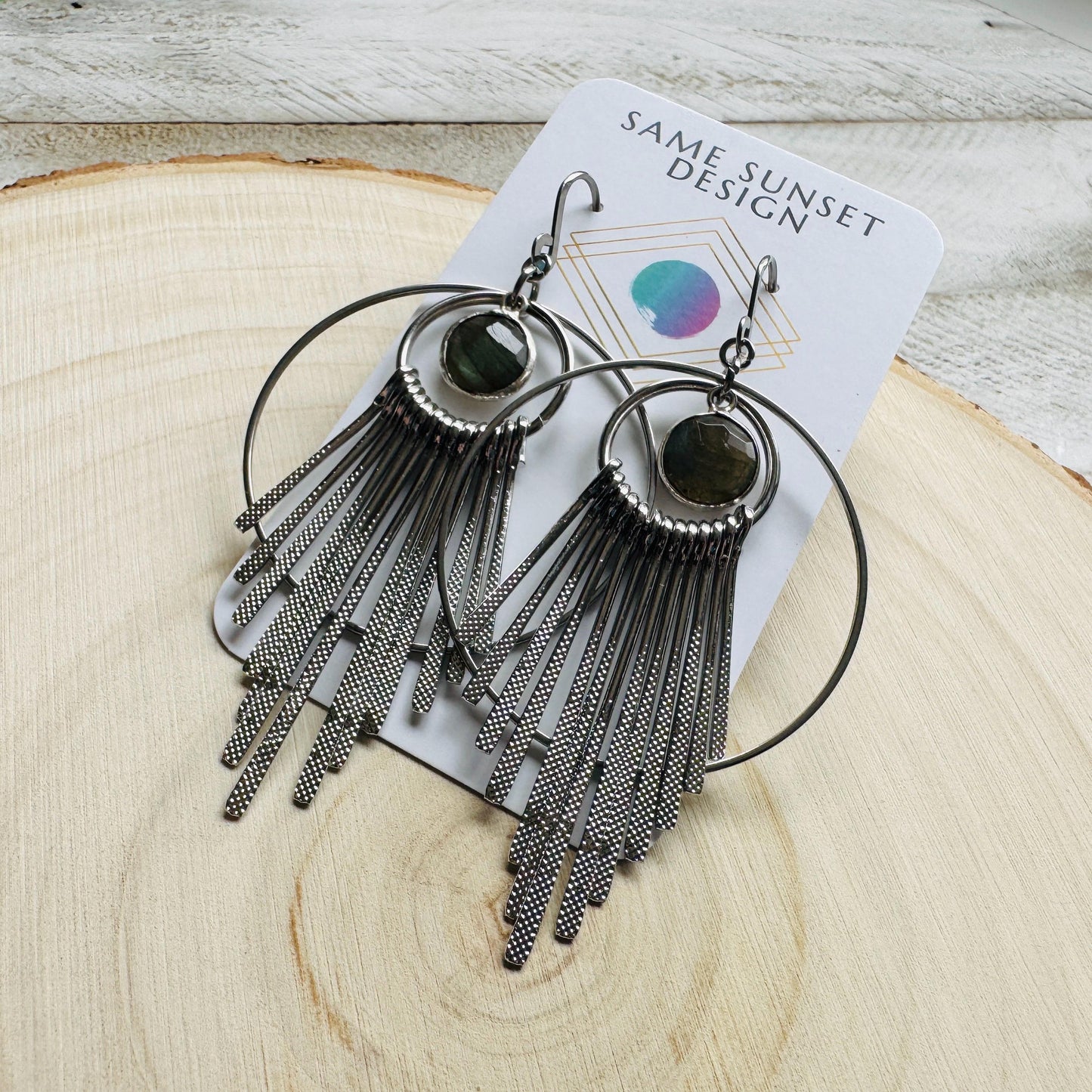 Silver Hoop Earrings, Celestial Earrings Silver, Labradorite Earrings, Wedding Jewelry for Brides, Unique Birthday Gift for Mom, Boho Chic